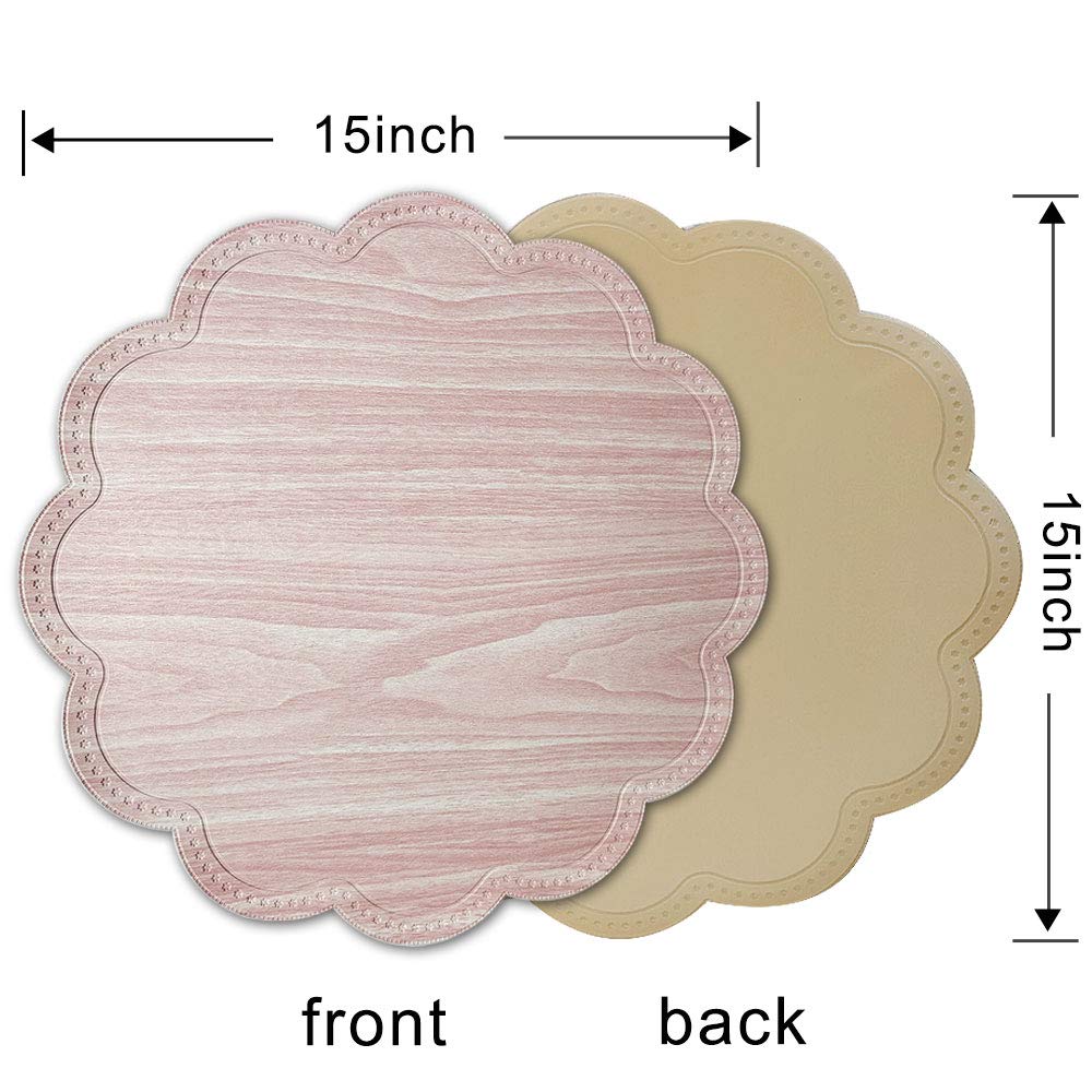 Round Waterproof Placemats Set of 6 - Modern PU Washable Non-Slip Table Mats for Dining Table, Kitchen & Home Decor (Shell Pink) | Perfect for Everyday Meals, Parties & Outdoor Dining