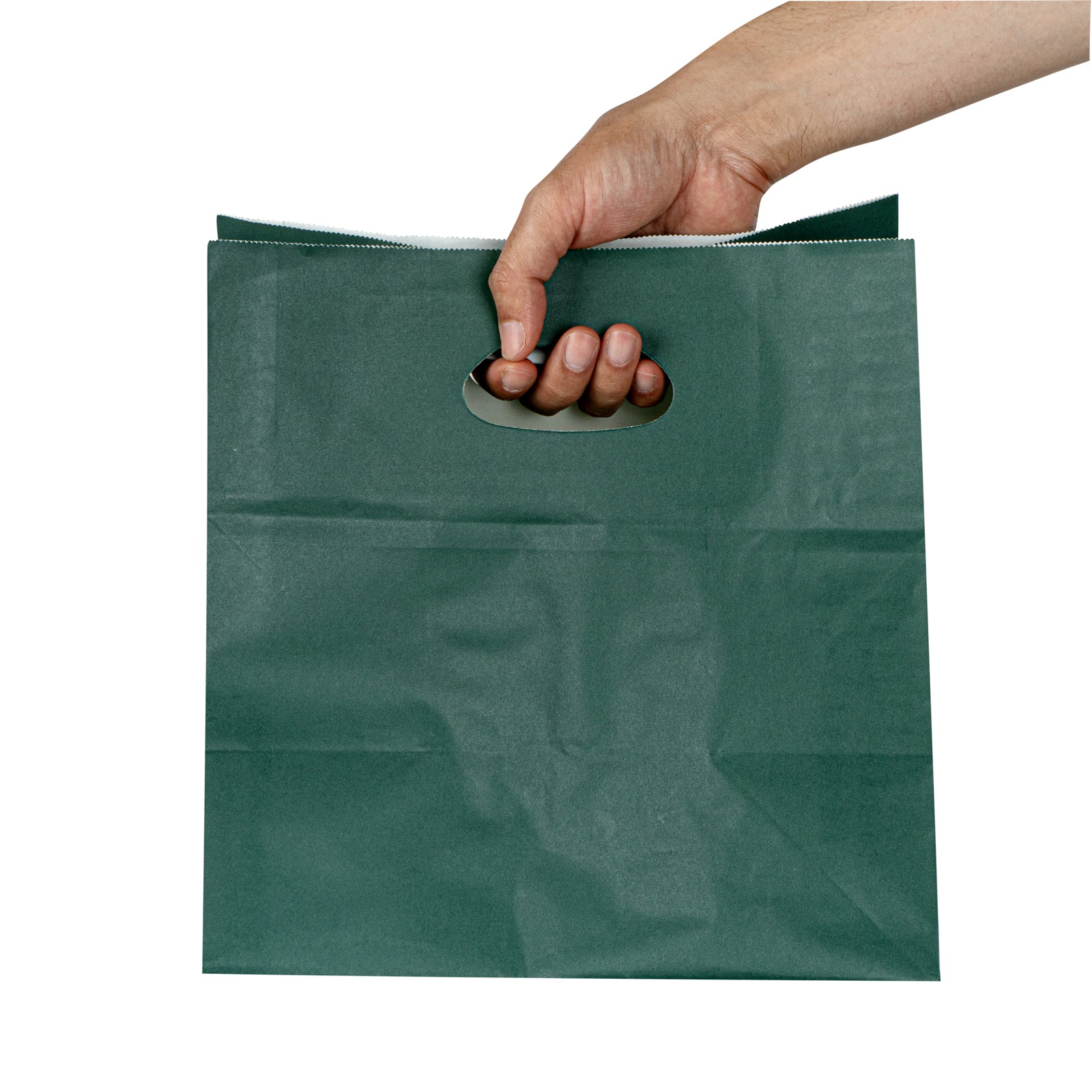 Eco-Friendly Rectangle Forest Green Paper Take Out Bags with Handles - 11