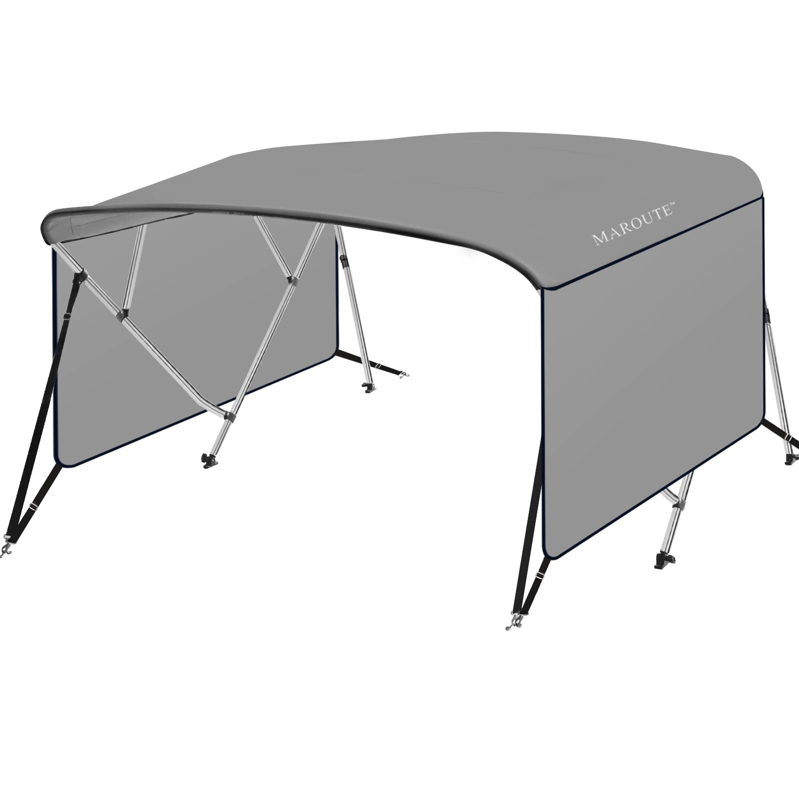GARVEE 4 Bow Bimini Top Boat Cover - 8ft x 73in x 78in - 1 Inch Aluminum Alloy Frame with PU Coating Canvas | Includes 2 Straps, 2 Adjustable Rear Support Poles & Zippered Storage Boot | UV Protection Waterproof Boat Canopy for Pontoon, Fishing & Leisure Boats