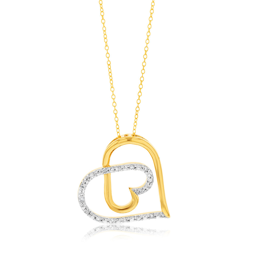 1/10 Carat Diamond Heart Pendant Necklace - 14K Gold Plated Sterling Silver Jewelry for Women - Perfect Gift for Valentine's Day, Anniversary & Romantic Occasions