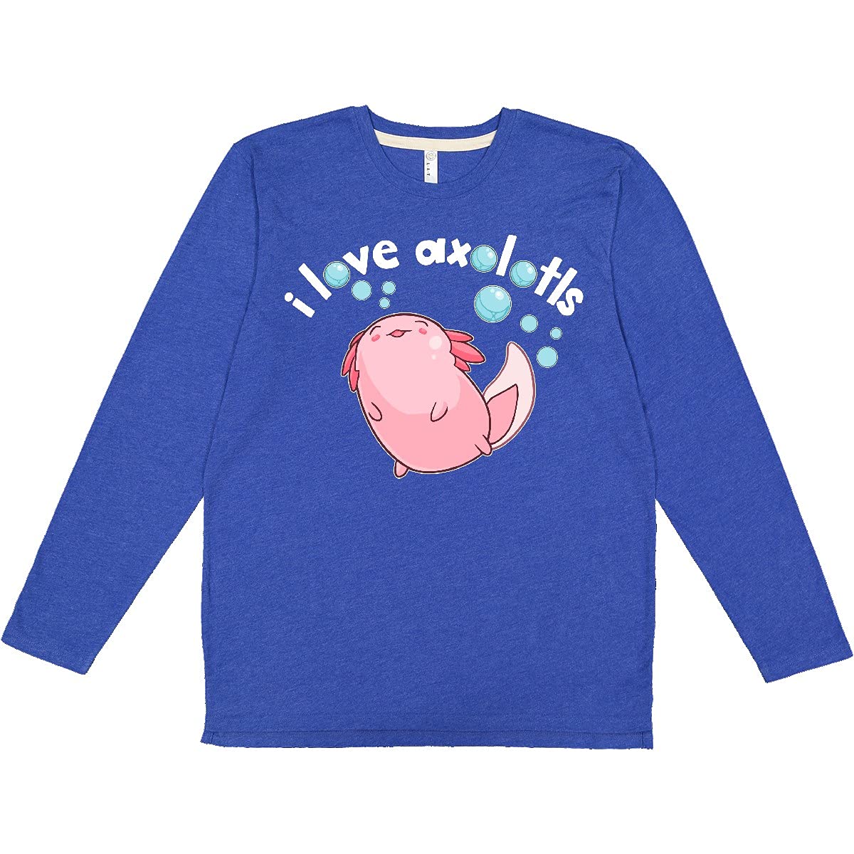 Inktastic I Love Axolotls with Bubbles Long Sleeve T-Shirt - Cute Axolotl Graphic Tee for Men & Women - Perfect for Casual Wear, Gifts, and Animal Lovers