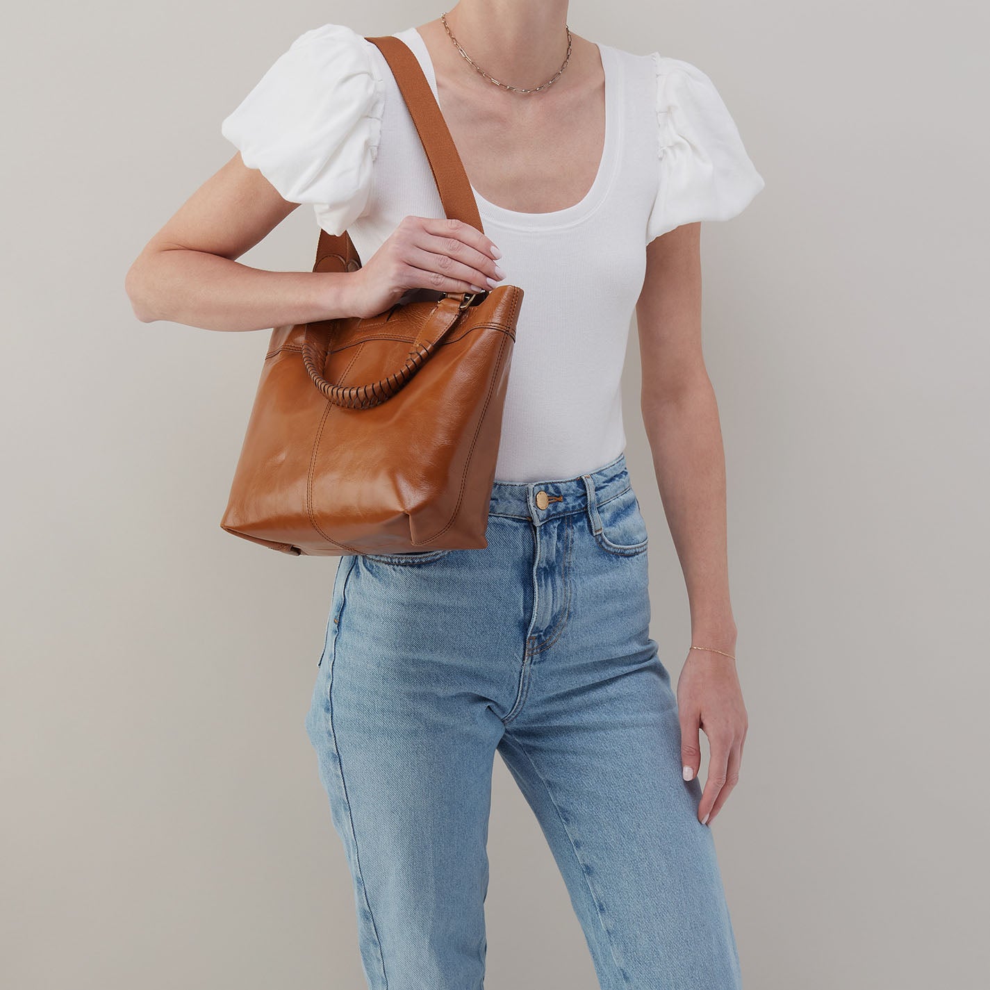 Romy Medium Tote Bag in Premium Polished Leather - Luxurious Truffle Brown Color | Perfect for Work, Travel & Everyday Use