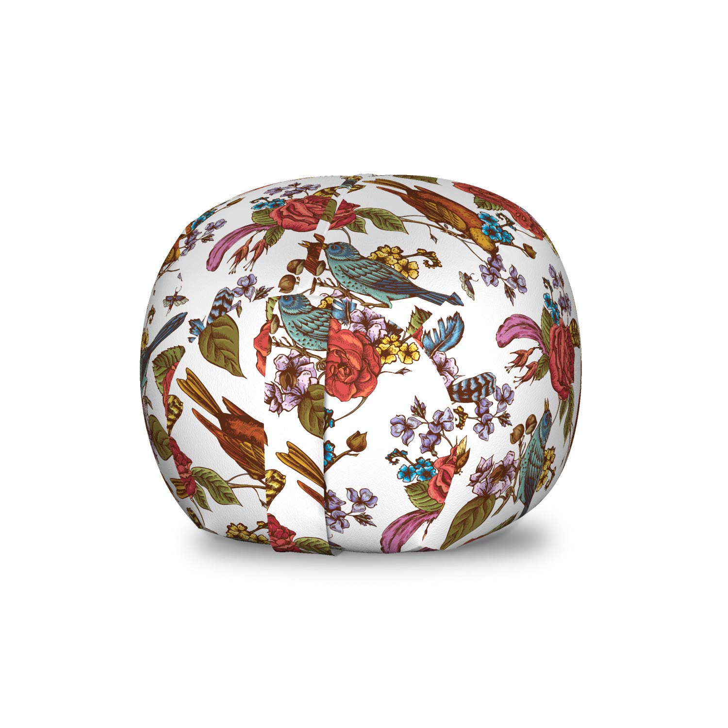 Ambesonne Botanical Storage Toy Bag Chair - Retro Floral Bouquet with Birds, Roses, Bluebells Design - Washable Stuffed Animal Organizer for Kids Room, Nursery, Playroom - Small Multicolor Storage Solution for Toys, Blankets & Home Decor