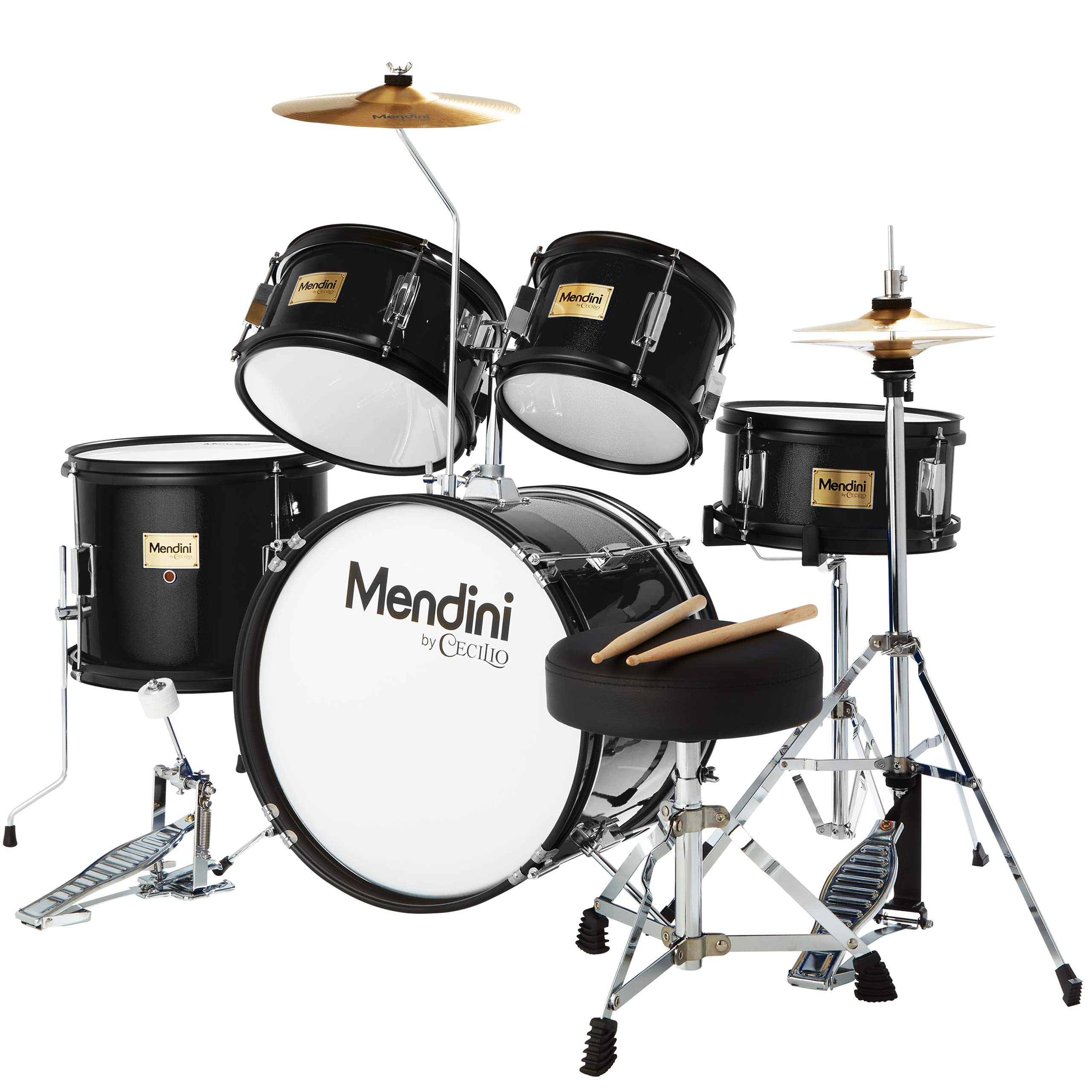Mendini by Cecilio Kids Drum Set - 5-Piece Beginner Drum Kit with Bass Drum, Toms, Snare, Cymbal, Hi-Hat, Drumsticks & Adjustable Throne - Best Musical Instrument Gift for Young Aspiring Drummers - Perfect for Home Practice, Music Lessons & Birthday Gifts