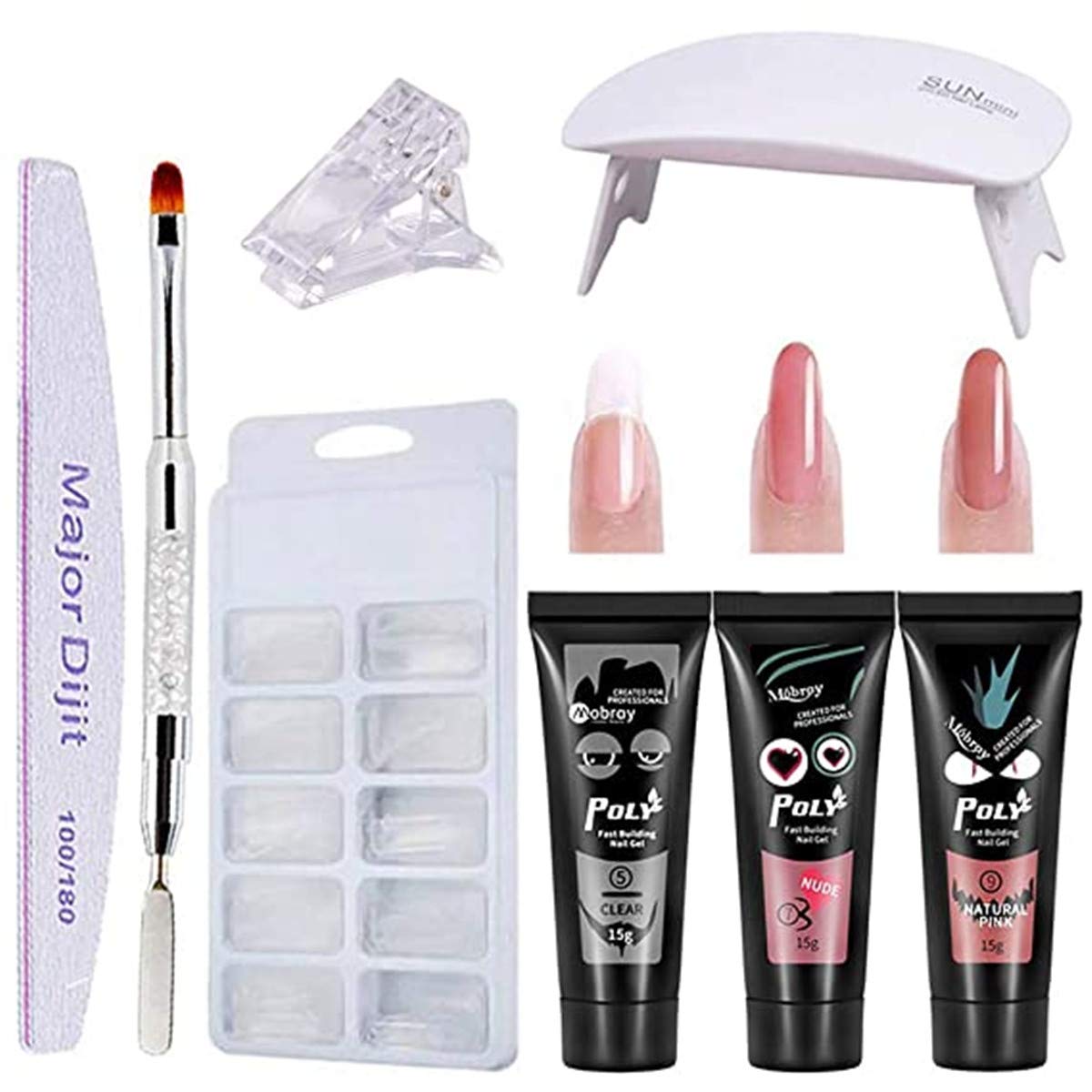 Poly Gel Nail Extension Kit with 3 Colors & UV LED Lamp - Professional Nail Builder for False Tips & Enhancements | Perfect for Salon, Home Manicures & DIY Nail Art