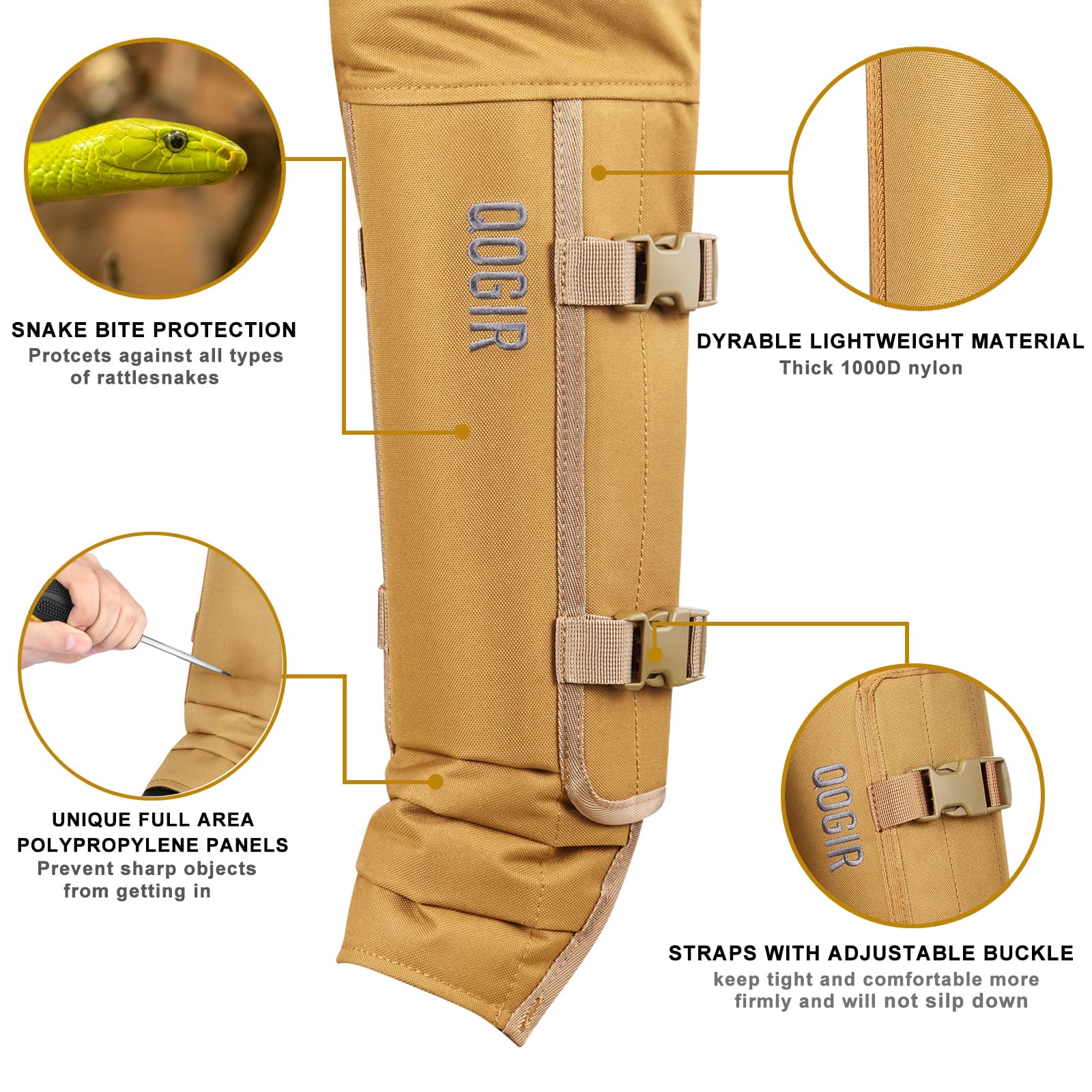 QOGIR Snake Guard Chaps - Full Leg Protection for Hunting & Outdoor Activities | Anti-Snake Bite, Briar & Thorn Proof Gaiters | Ideal for Hiking, Camping & Wilderness Exploration
