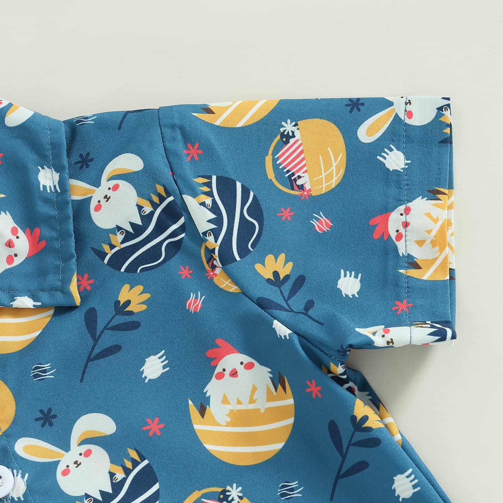Easter Outfits for Toddler Boys - Bunny & Egg Print Short Sleeve Button Down Shirt with Matching Solid Shorts Set | Summer Church, Easter Egg Hunt & Family Photo Outfits