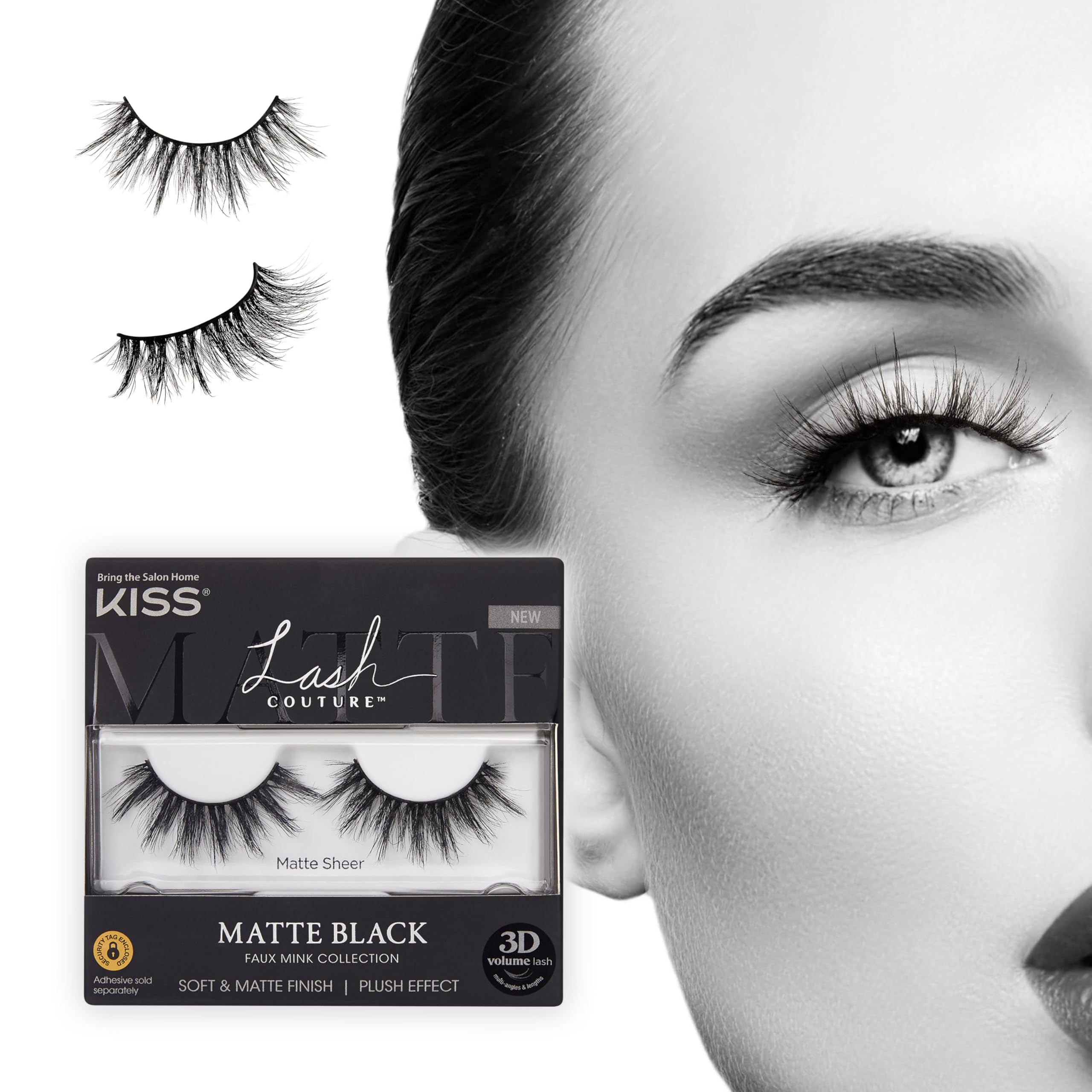 KISS Lash Couture False Eyelashes - Matte Black Faux Mink Lashes, 3D Volume & Soft Matte Finish, Style 'Matte Sheer' (1 Pair) | Natural Look for Daily Wear, Parties & Special Occasions