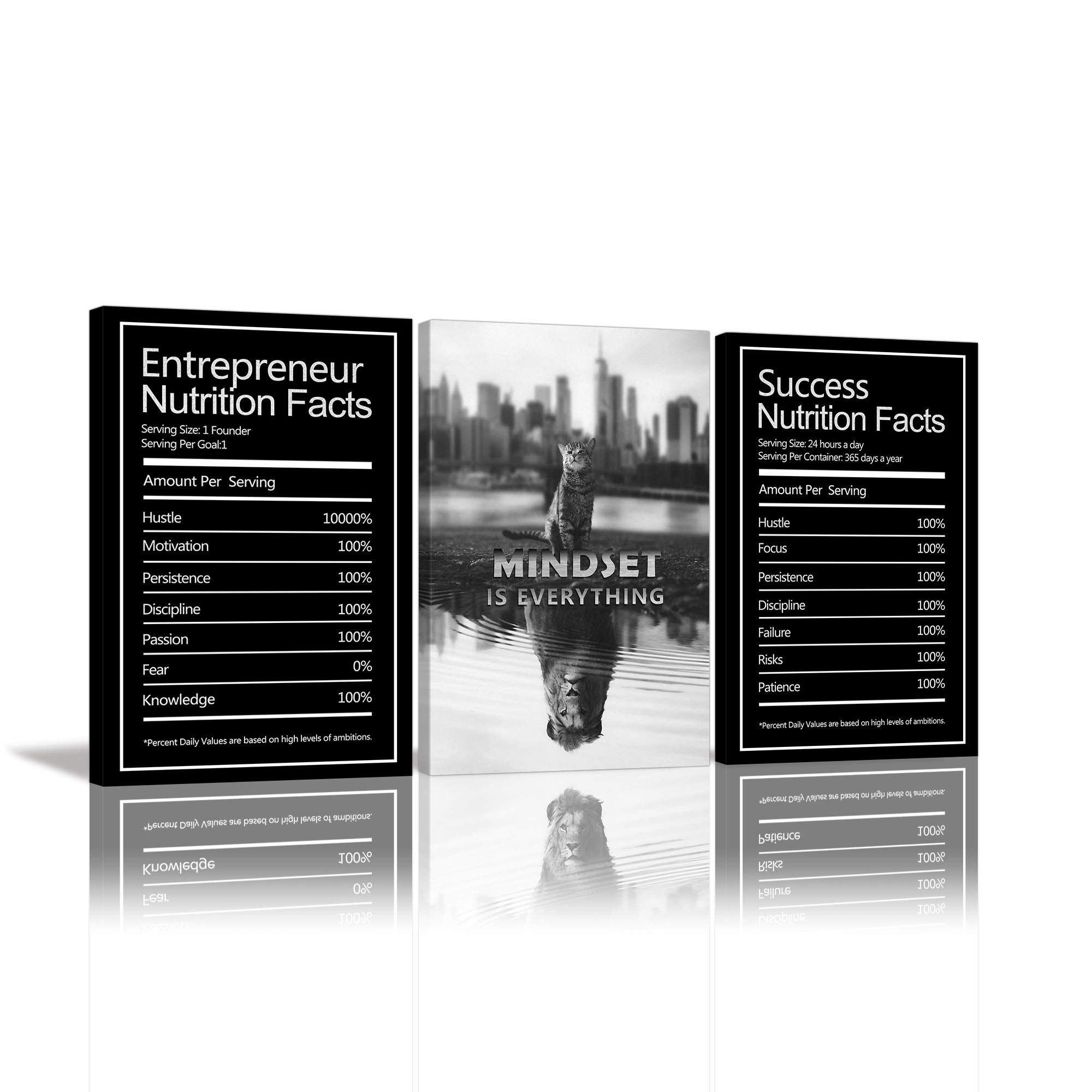 Motivational Mindset Wall Art Canvas - Inspirational Success Entrepreneur Quotes Nutrition Facts Poster - Famous Prints for Office & Home Decor - Framed & Ready to Hang - Perfect for Living Room, Bedroom or Workspace Motivation