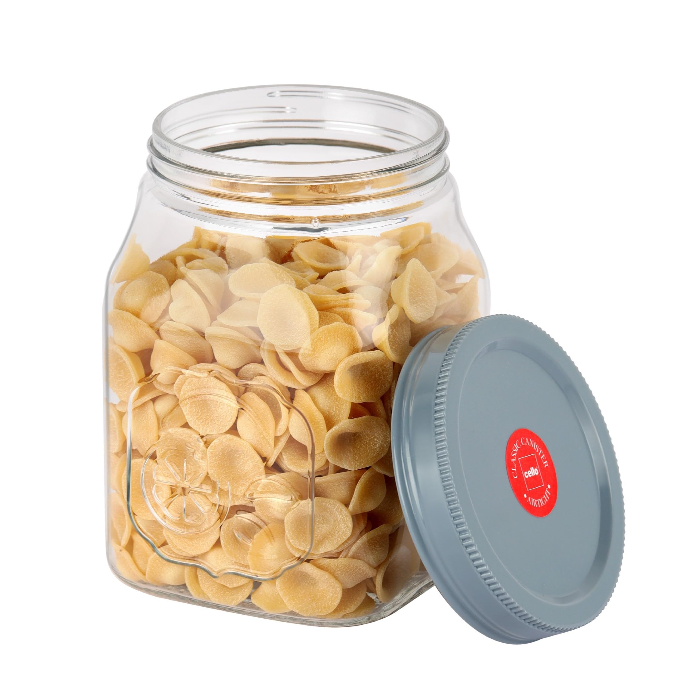 Premium Glass Canister with Airtight Silver Metal Lid - 1500ml Grey Food Storage Container for Kitchen Pantry, Dry Fruits, Spices & Coffee | Ideal for Home Organization & Meal Prep