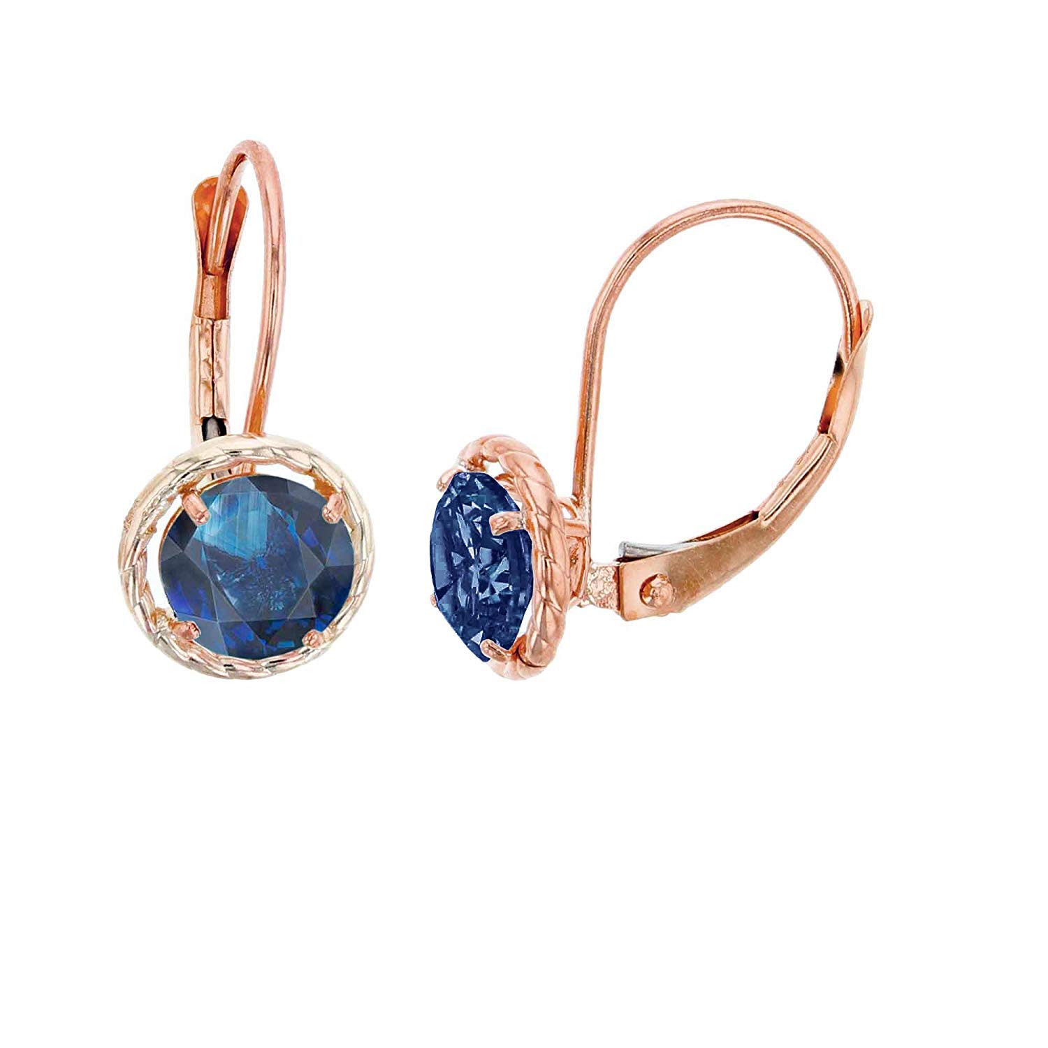 10K Solid Yellow, White & Rose Gold 5mm Round Gemstone Leverback Earrings with Rope Frame | Genuine Birthstone Jewelry for Women | Perfect for Weddings, Parties & Everyday Wear
