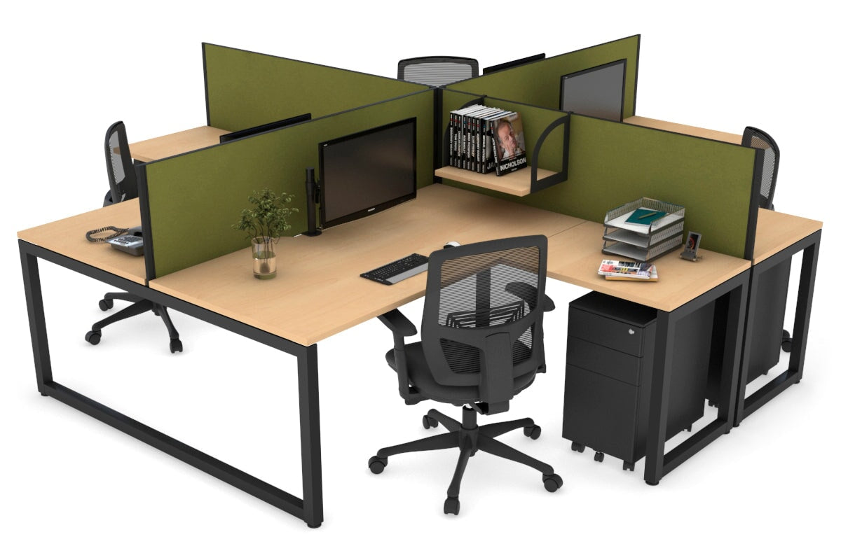 Quadro Loop Legs 4-Person Corner Workstation Desk - 1600L x 1800W with Cable Management Scallop | Office Furniture for Collaborative Workspaces & Team Meetings