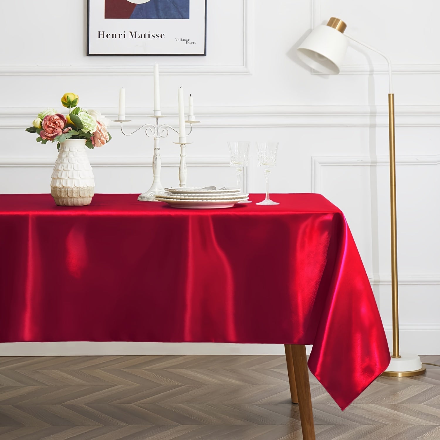 1PC Satin Tablecloth - Shiny Rectangular Table Cover with Smooth Fabric for Dining Table Decor - Perfect for Wedding Banquets, Parties & Home Dining Decorations