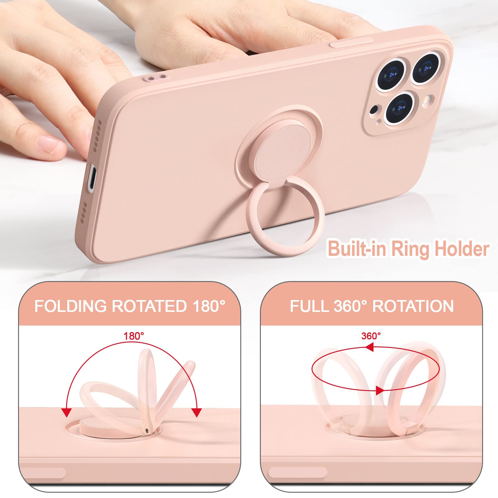Hython Magnetic Ring Stand Case for iPhone 12 Pro Max - 360° Rotatable Kickstand with Shockproof Protection & Soft Microfiber Lining | Perfect for Work, Travel & Hands-Free Viewing (Pink Sand)