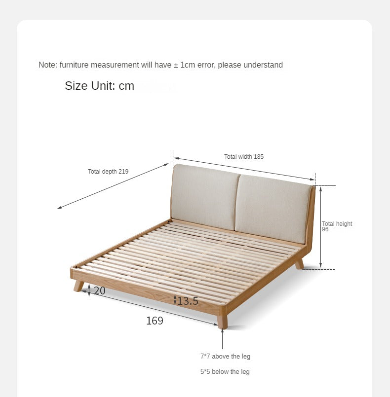 Solid Oak Wood Soft Bed Frame - Queen Size, Natural Wood Finish - Perfect for Master Bedrooms, Guest Rooms & Cozy Home Decor