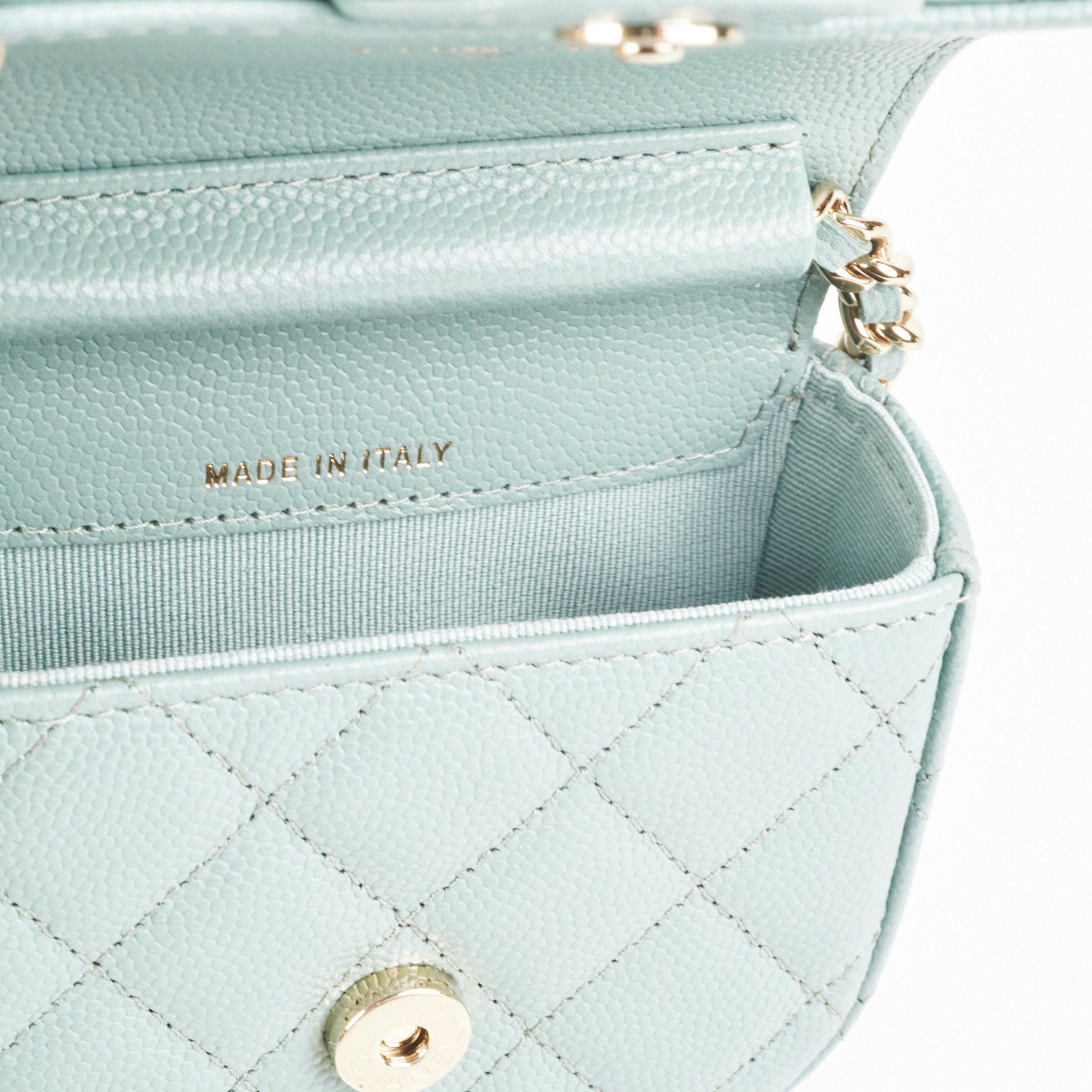 Chanel Micro Bag With Chain Greyish Green LGHW Caviar Leather Crossbody Bag for Women - Perfect for Evening Parties, Date Nights & Special Occasions