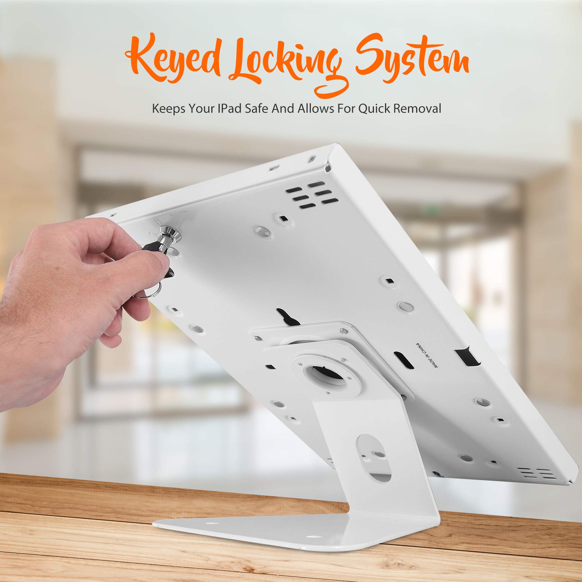 Pyle Anti-Theft Tablet Security Stand - Wall & Table Mount Kiosk with Lock & Key, Restricted Pin-Hole, 90° Rotation - Compatible with iPad, iPad Air, iPad Pro, Samsung Galaxy Tab A (2019) - PSPADLK15 - Perfect for Retail Stores, Libraries, and Public Kiosks