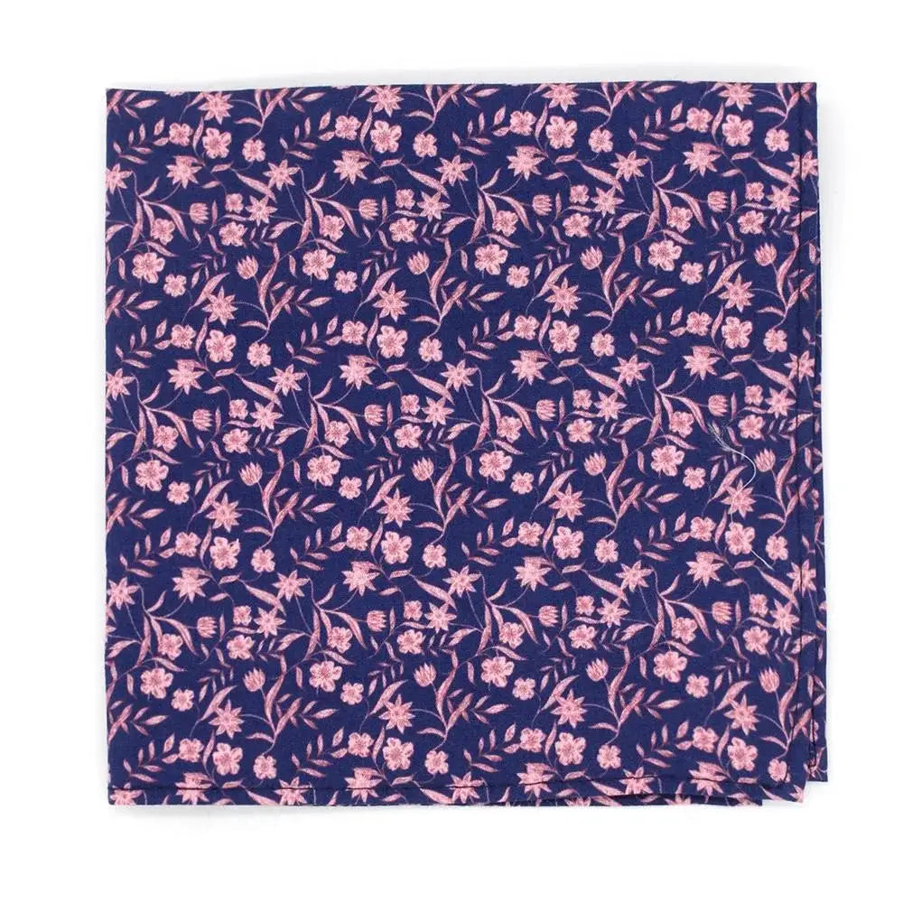 L.A. Smith Rose on Navy Floral Tie and Pocket Square Set for Men - Elegant Wedding, Prom & Formal Occasion Accessories