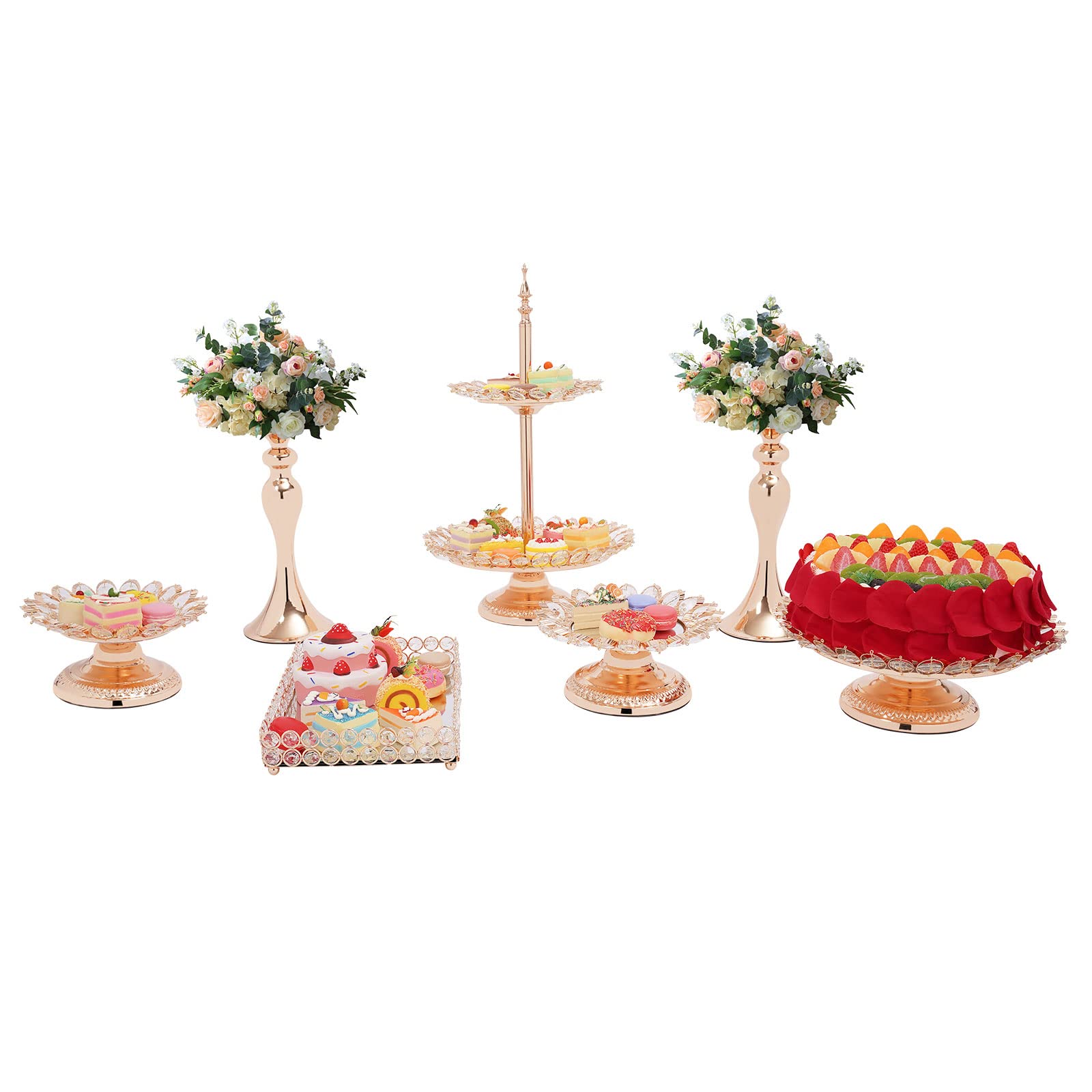 7-Pack Gold Crystal Cupcake Stand Set - Elegant Metal Cake Holder for Dessert Display, Birthday & Wedding Party Decor - Perfect for Displaying Cupcakes, Cakes, and Pastries at Events