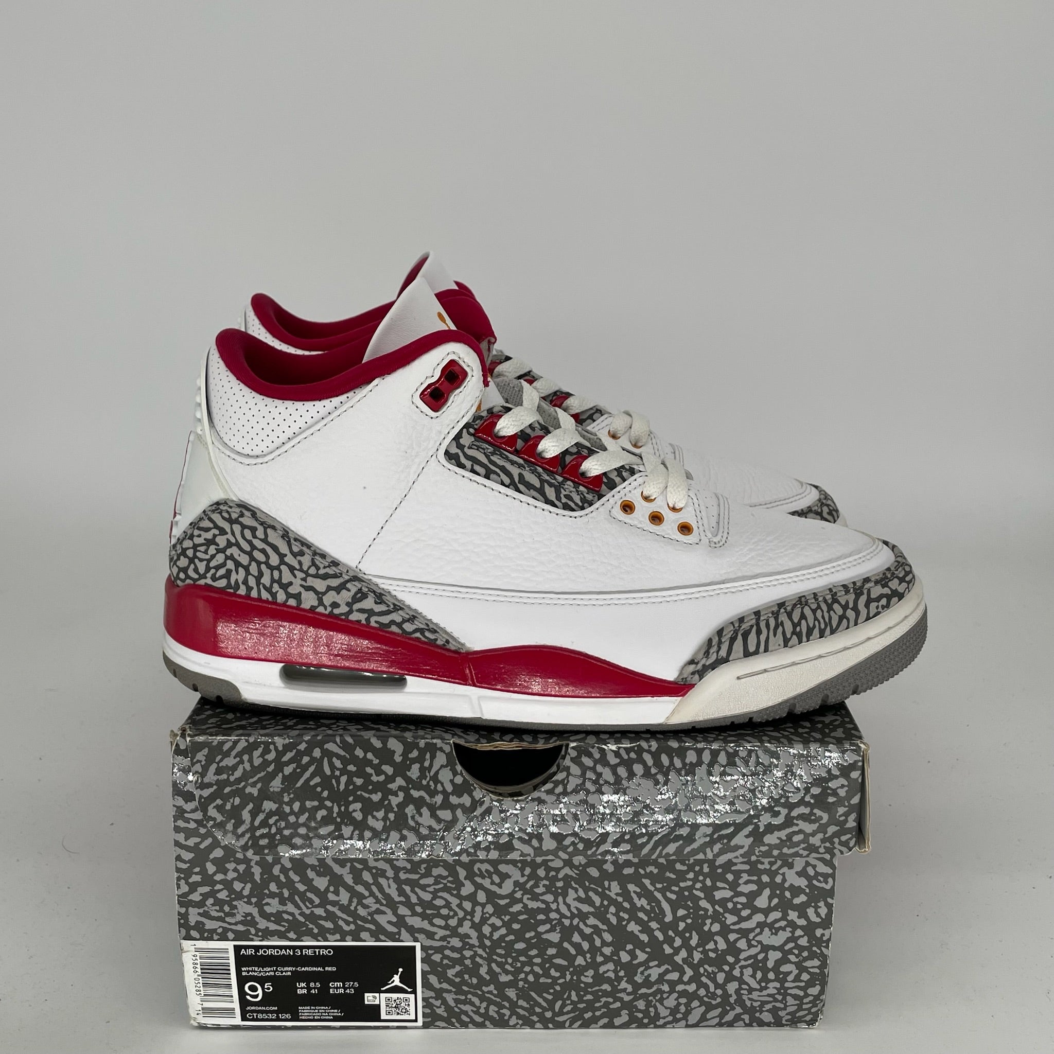 AIR JORDAN 3 CARDINAL RED Men's Basketball Shoes Size 9.5 - Style CT8532-126 | Retro Sneakers for Running, Gym & Streetwear Fashion