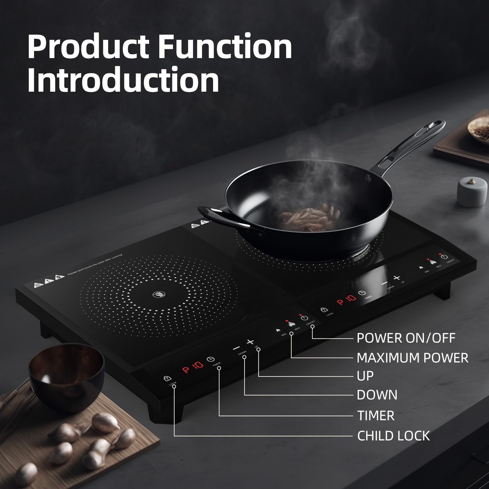Double Induction Cooktop with 2 Burners - 1800W Portable Induction Cooker with Independent Controls, 10 Temperature Settings, Ultrathin Design, 3-Hour Timer & Safety Lock - Perfect for Home Kitchen, RV Cooking, Dorm Room & Outdoor Use
