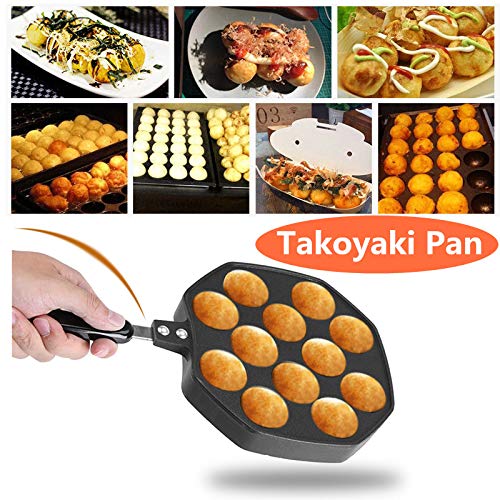 12-Hole Takoyaki Grill Pan - Non-Stick Aluminum Octopus Ball Maker for DIY Japanese Pancakes | Perfect for Home Kitchen, Party Snacks & Street Food Style Cooking | Black