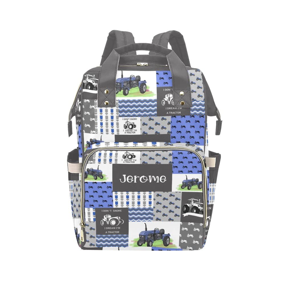 **Personalized Name Diaper Backpack – Retro Car & Tractor Patchwork Design, Purple Multifunctional Travel Backpack for Moms, Dads, Boys & Girls – Perfect for Daycare, Outings & Family Trips**