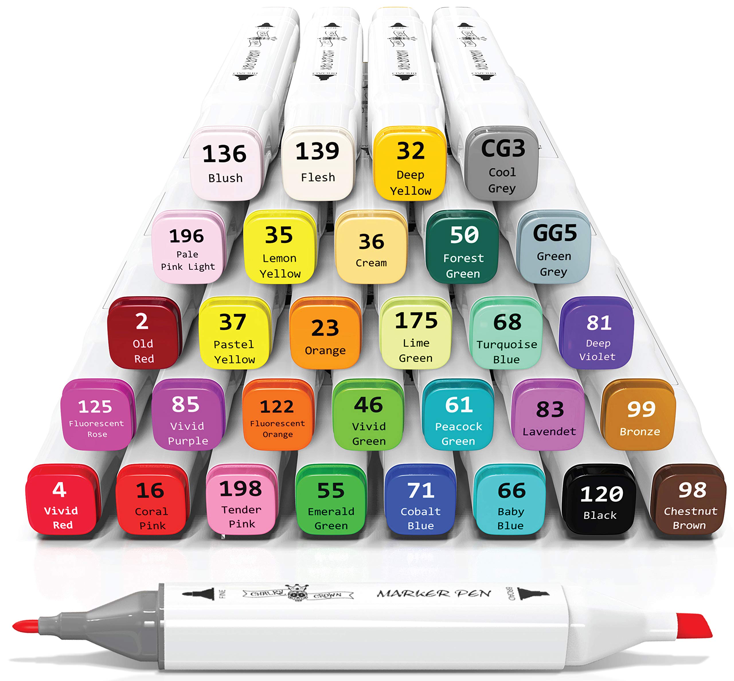 Dual Tip Alcohol Markers - 30 Colors for Drawing & Sketching - Chalky Crown