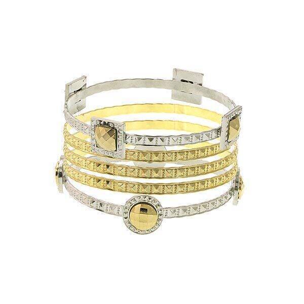 1928 Jewelry Fusion Lux 5-Row Round & Square Accent Bangle Bracelet for Women - Elegant Stackable Bracelet for Parties, Weddings & Everyday Wear