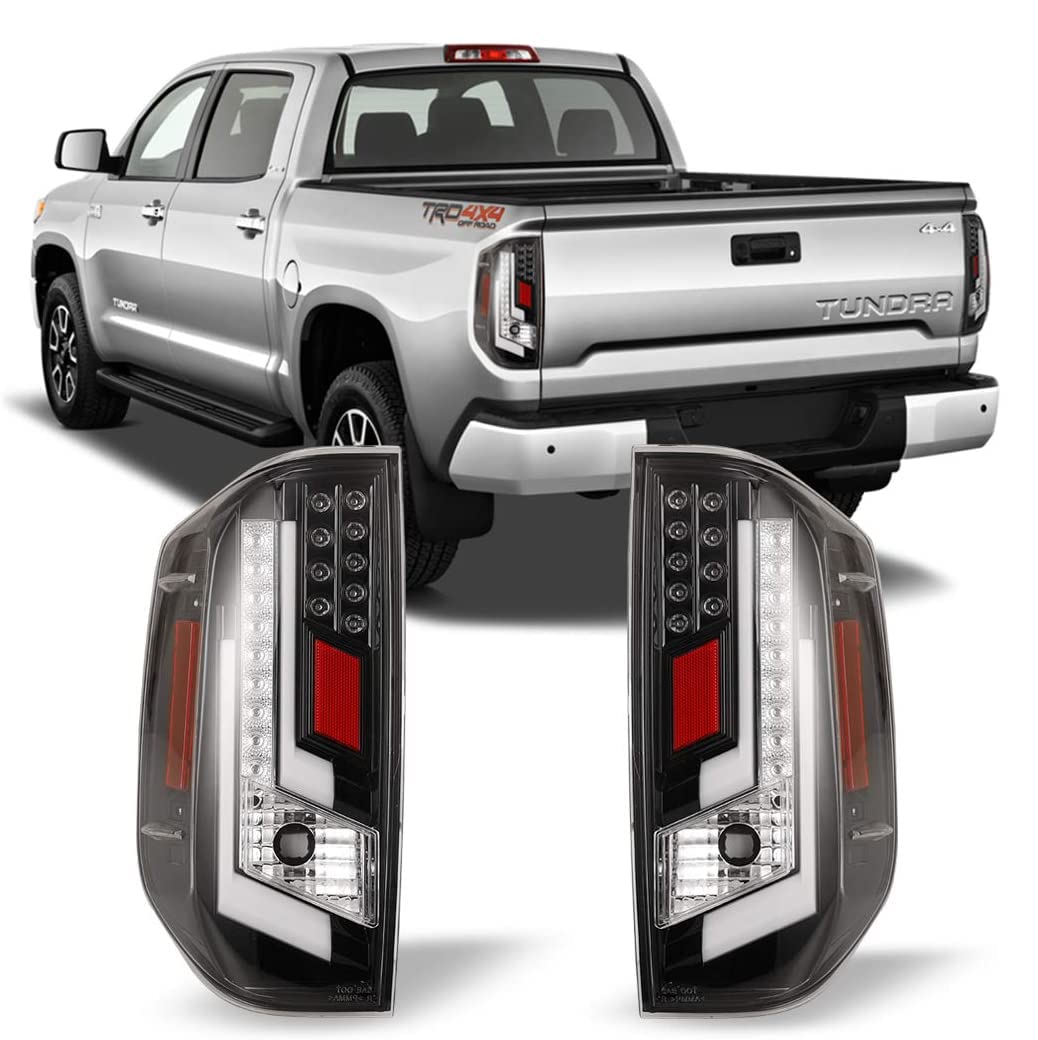 Winjet Off-Road Series LED Taillights Assembly for 2014-2020 Toyota Tundra - DRL LED Tail Lights, Brake Lights, Rear Lamps (1 Pair, Glossy Black/Clear) - Upgrade for Off-Roading, Night Driving & Enhanced Safety