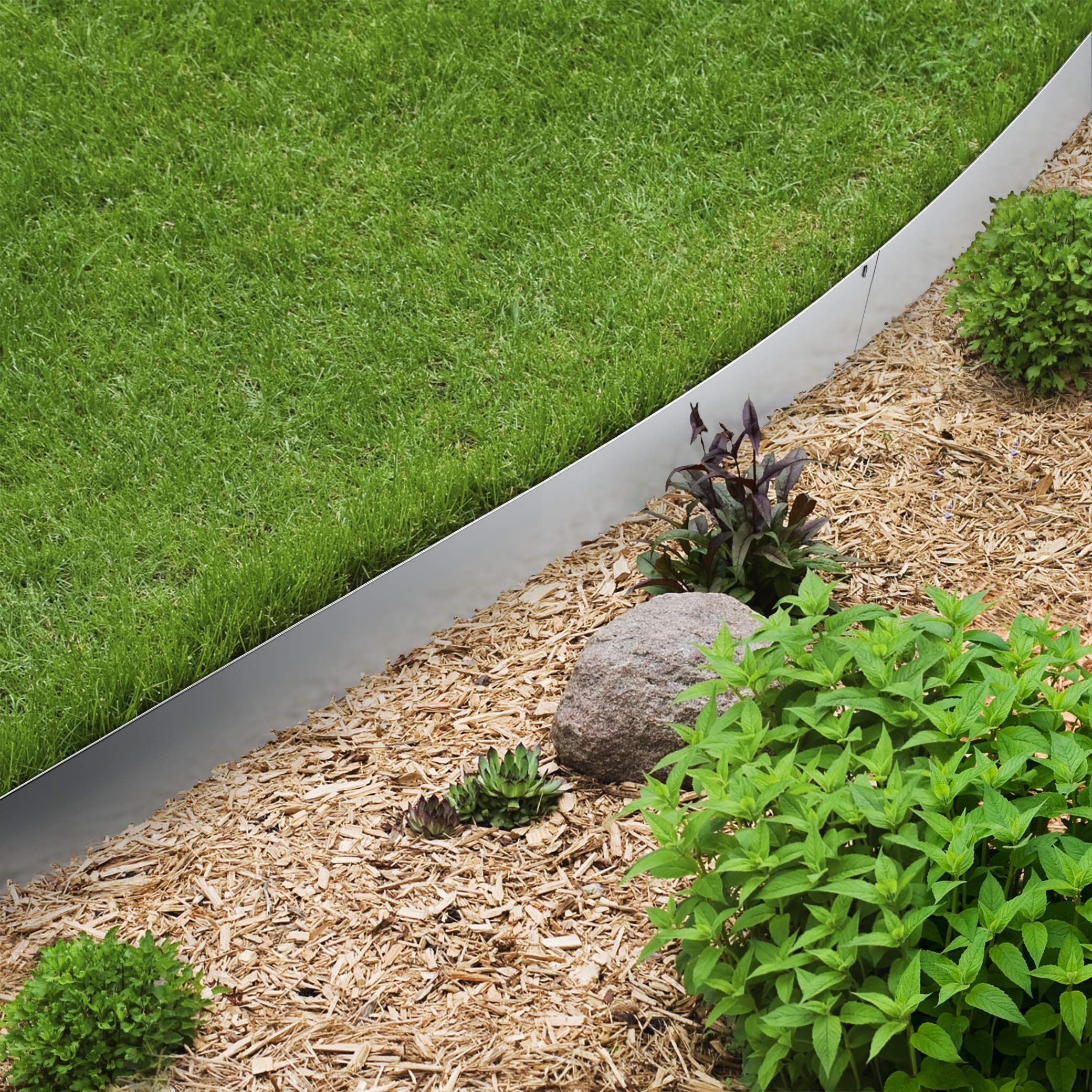 Vodaland 2 Inch Stainless Steel Garden Edging Kit with Installation Nails - 5 Pack | Durable Lawn & Landscape Border for Flower Beds, Pathways & Yard Decor | Weather-Resistant Metal Edging for Home & Commercial Landscaping