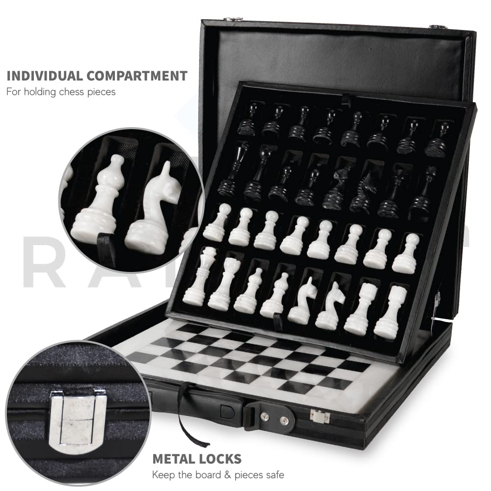 Premium Handmade Marble Chess Set with Storage Box - 15