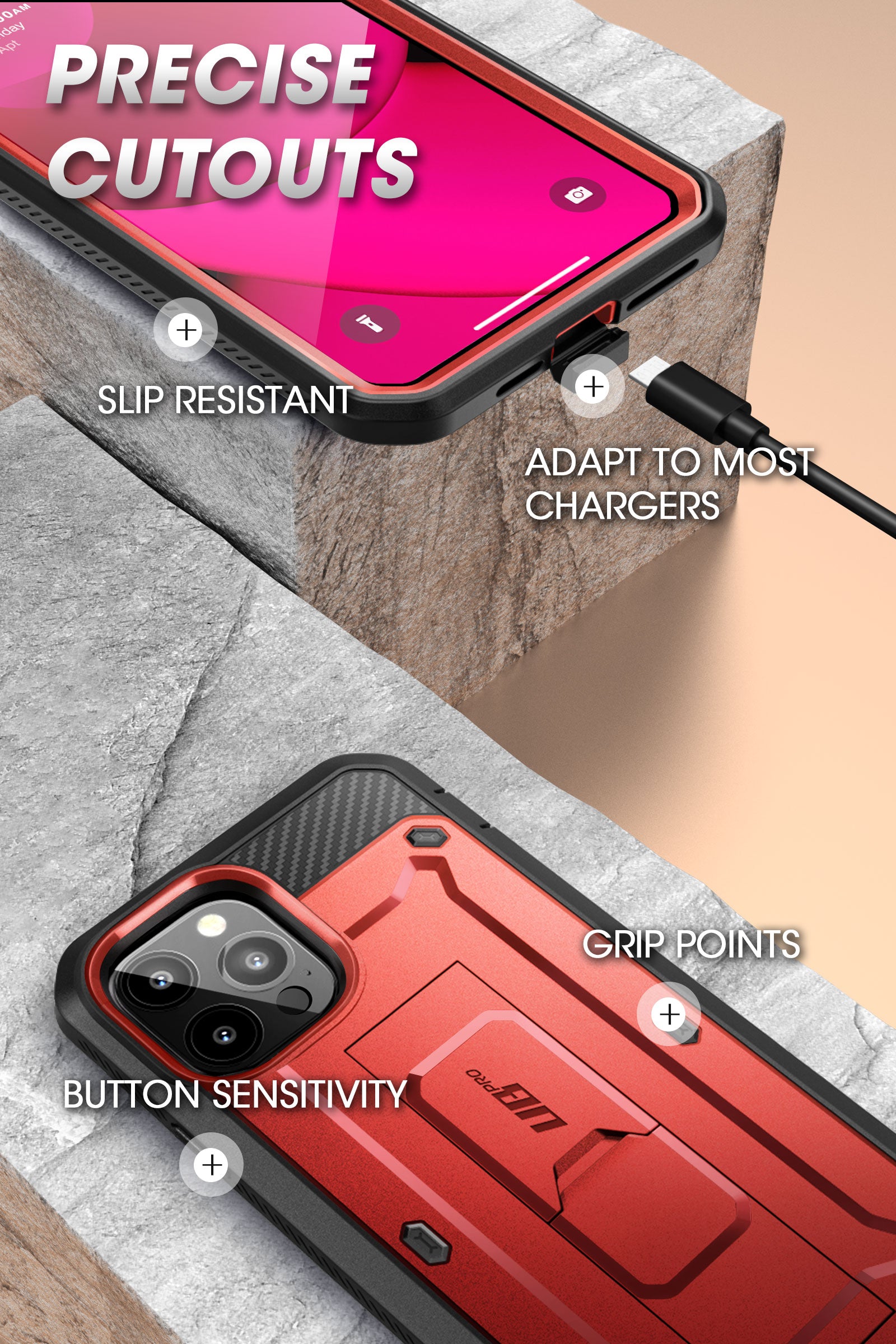 iPhone 14 Pro Case 6.1 Inch - Unicorn Beetle Pro Series Rugged Protective Cover with Military-Grade Drop Protection, Metallic Red | Perfect for Outdoor Adventures, Construction Work & Extreme Sports