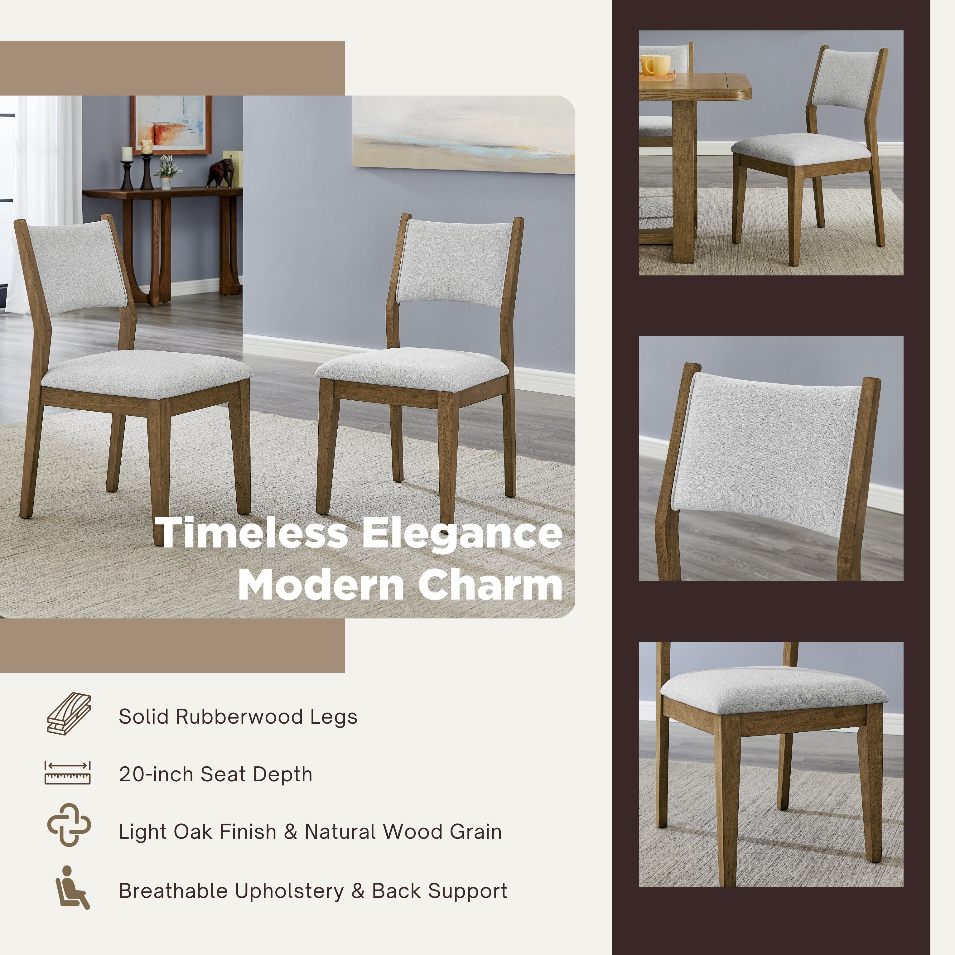 Roundhill Furniture Parker 7-Piece Dining Set - Light Oak Trestle Table with 6 Upholstered Chairs | Perfect for Family Dinners, Entertaining Guests & Kitchen Dining Rooms