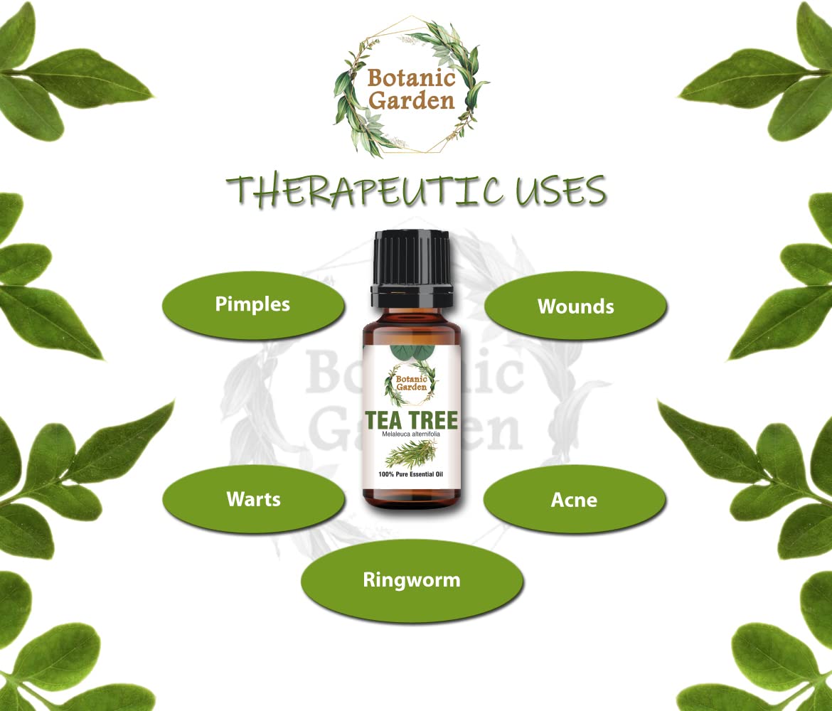Botanic Garden 100% Pure Tea Tree Essential Oil for Skin, Hair & Acne Care - Natural Undiluted Therapeutic Grade (10ml) | Perfect for Aromatherapy, DIY Beauty & Home Remedies