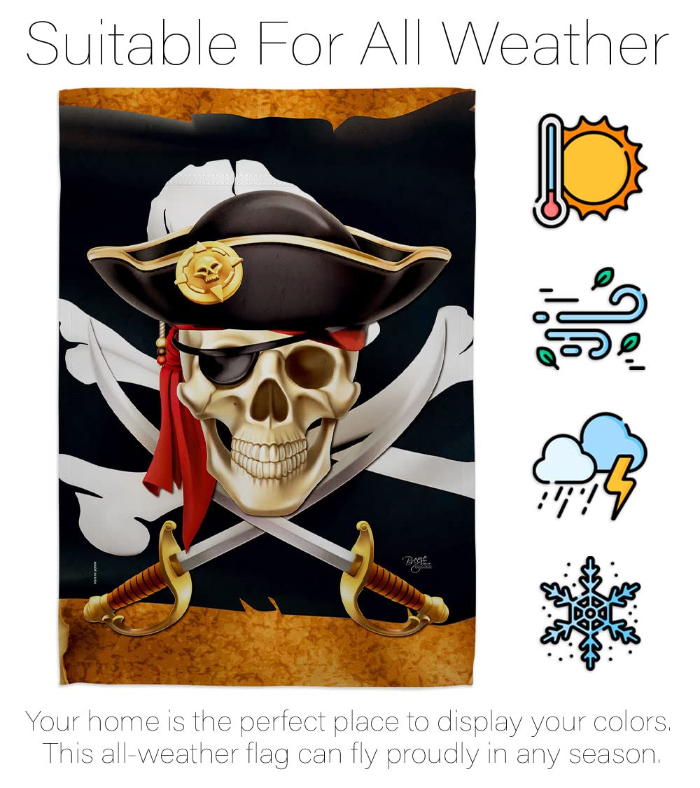 Pirate Life House Flag Set - Double-Sided Coastal Ship Skull Treasure Map Decor - Caribbean Jolly Roger Blackbeard Jack Banner for Garden, Yard & Outdoor Decor - Made in USA - Perfect for Pirate Themed Parties, Beach Houses & Nautical Decorations