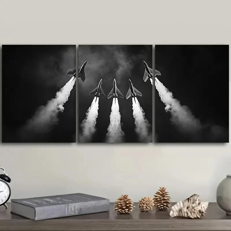 3-Piece Jet Plane in the Sky Wall Art Set - Framed Canvas Prints 40x60cm - High Quality Australian Made Wall Decor - Ready to Hang - Perfect for Living Room, Bedroom & Office Decor