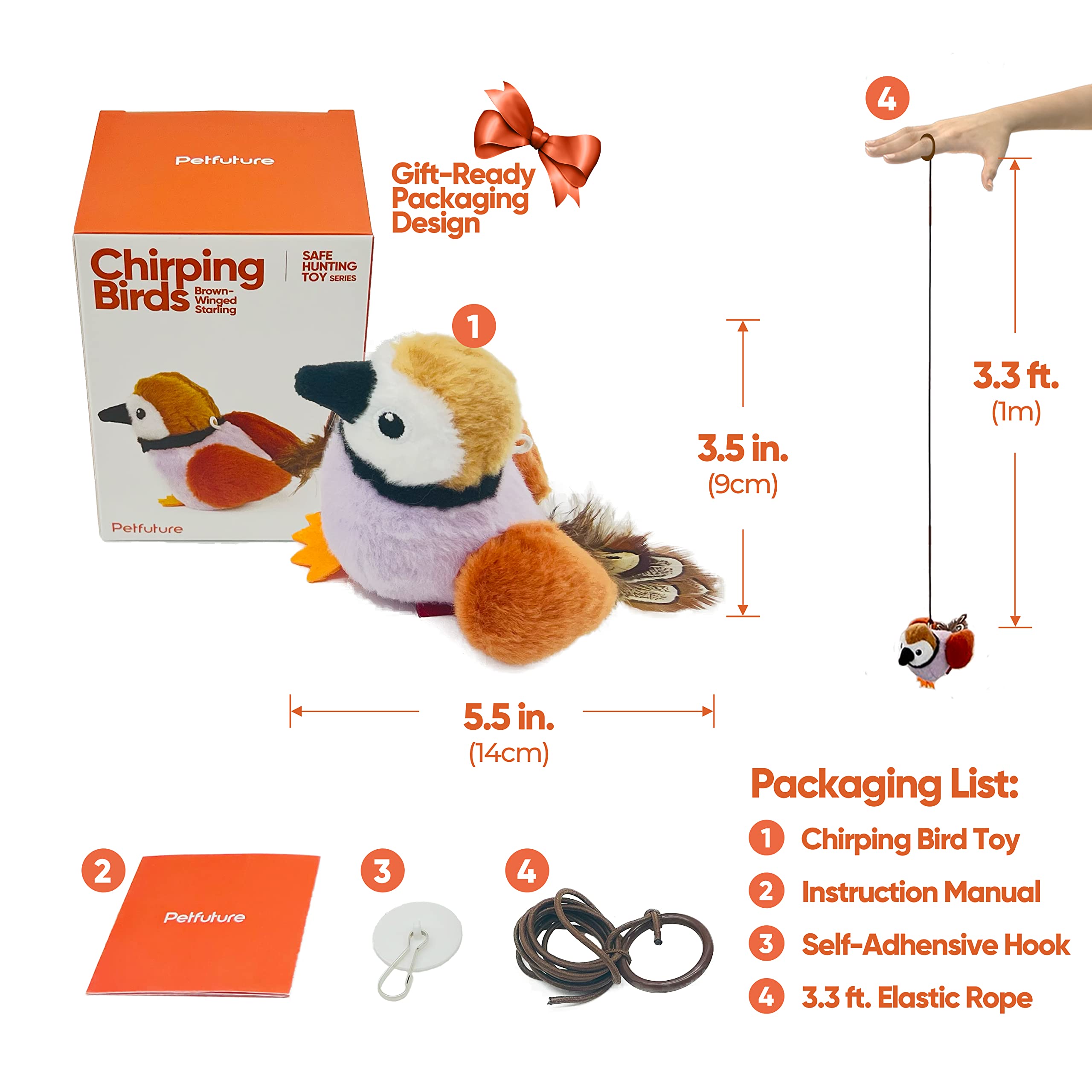 Interactive Chirping Bird Cat Toys with Catnip & Feather - Fun Kitten Toys for Indoor Cats, DIY Cat Wand & Hanging Door Toy - Perfect for Cat Trees & Towers - Playtime & Exercise for Active Felines