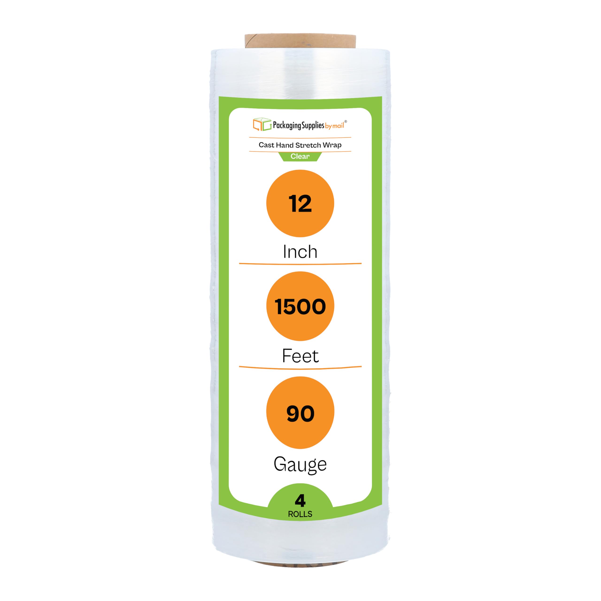 PSBM Heavy Duty Stretch Wrap Film - 4 Pack, 12 Inch x 1500 Feet, 90 Gauge Clear Plastic Cling Wrap for Moving, Packing, Palletizing & Industrial Packaging | Secure Shipping, Storage & Warehouse Use