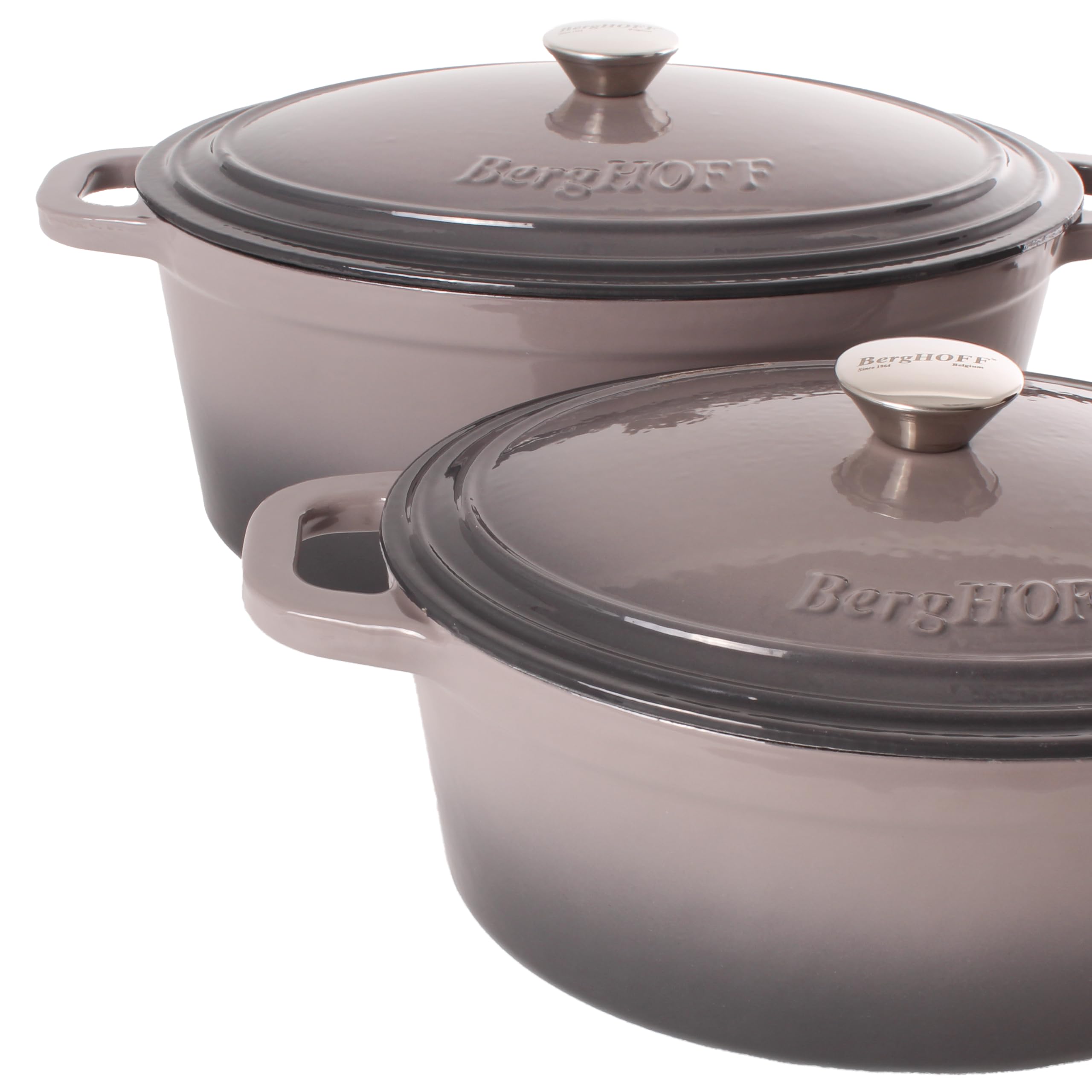 BergHOFF 4-Piece Neo Enameled Cast Iron Cookware Set – 5qt & 8qt Oval Dutch Ovens with Cast Iron Lids – Oven & Stovetop Safe Up to 400°F – Perfect for Braising, Stewing, Baking & Slow Cooking – Ideal for Family Dinners, Holiday Meals & Camping Trips