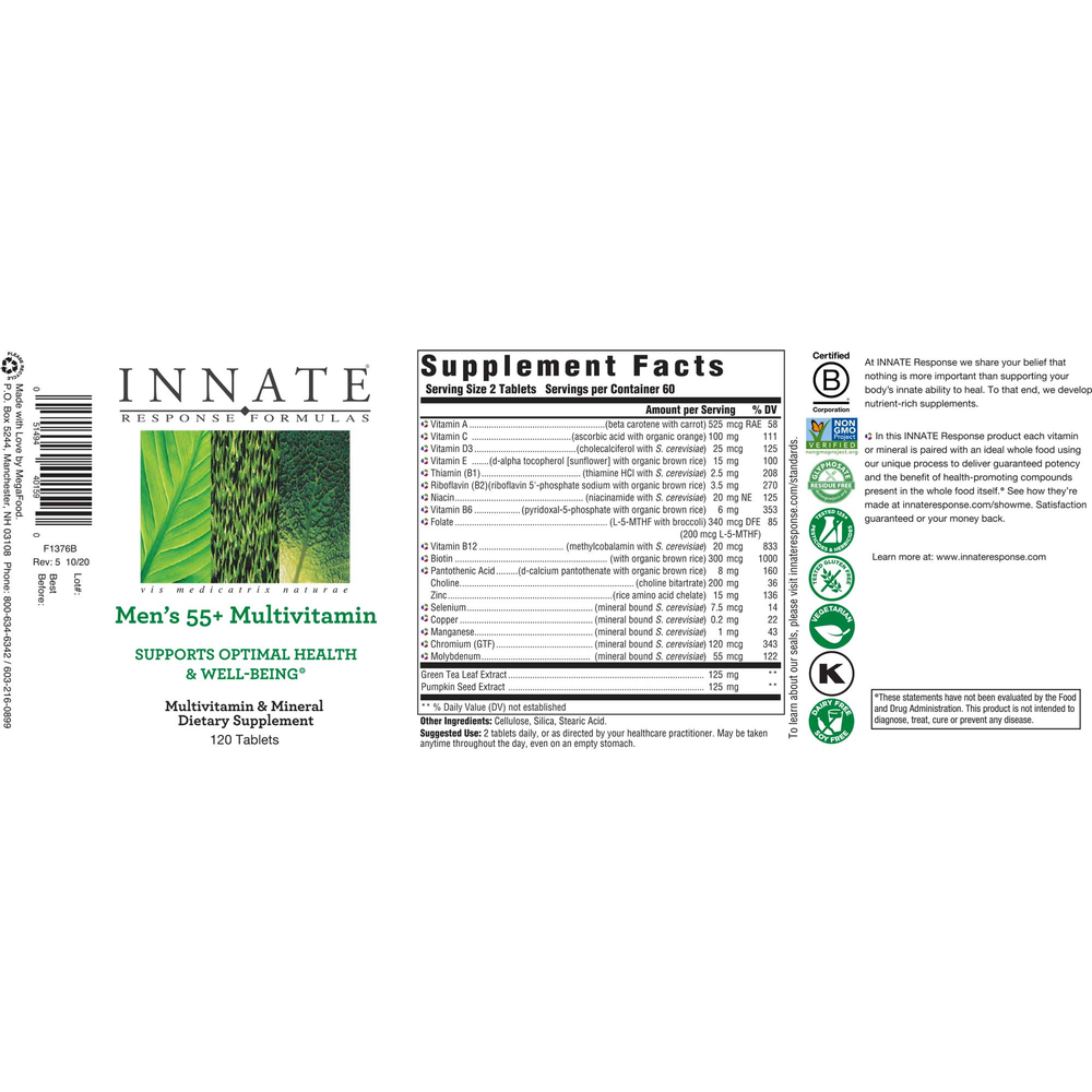 Innate Response Men's 55+ Multivitamin Supplement - Premium Daily Vitamins for Senior Men's Health - Supports Energy, Immunity & Heart Health - Ideal for Active Aging & Wellness Routine