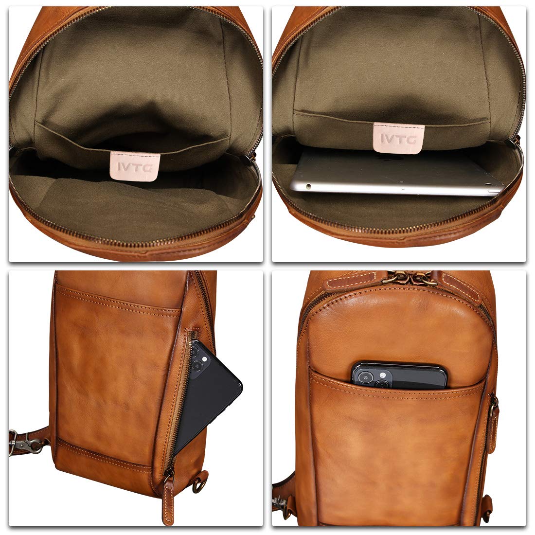 IVTG Genuine Leather Sling Bag for Men & Women - Handmade Crossbody Shoulder Backpack Purse | Perfect for Travel, Work & Everyday Use