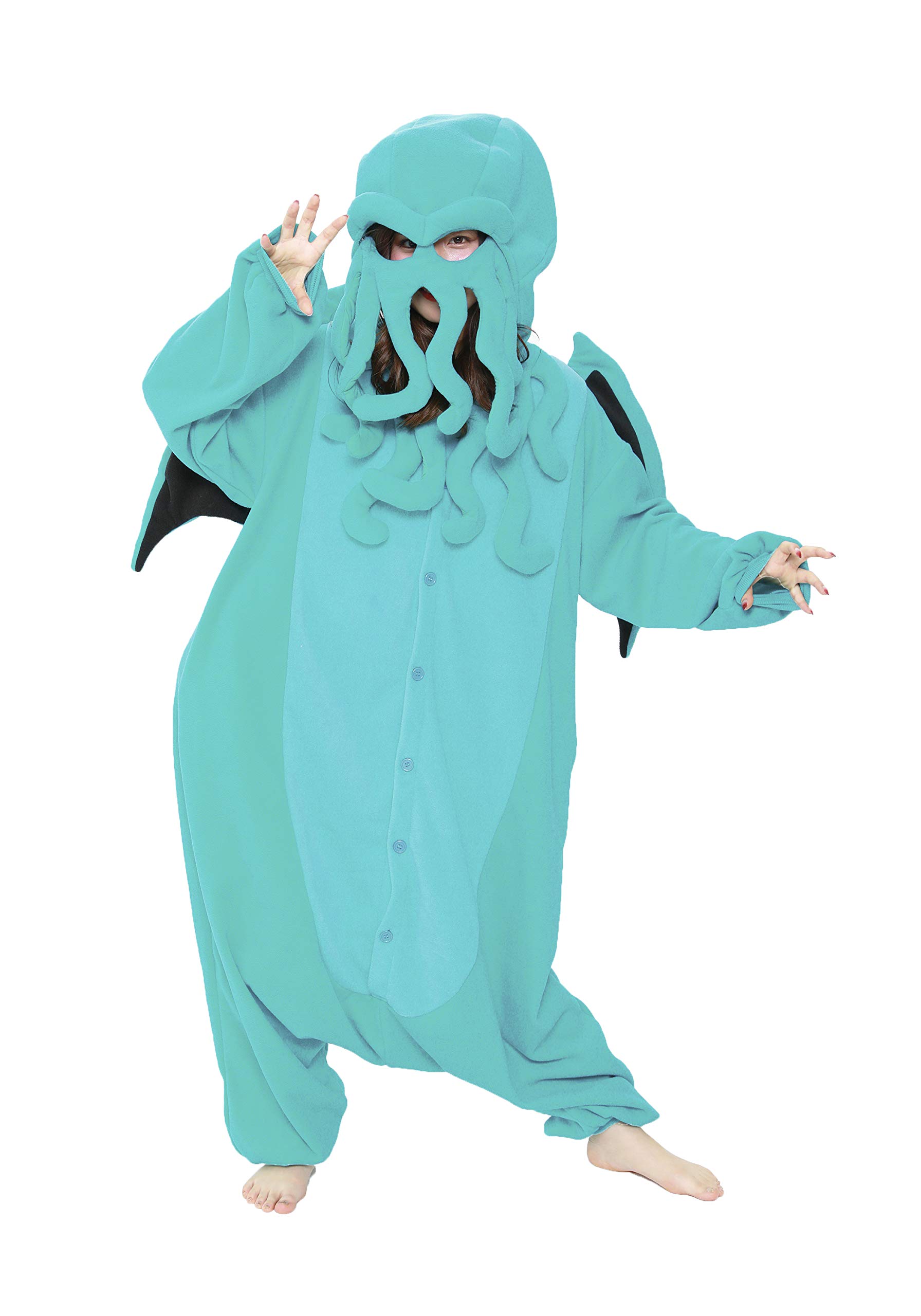 SAZAC Cthulhu Kigurumi Onesie Pajamas - Soft Fleece Cthulhu Costume for Adults, Halloween Cosplay, Anime Convention Outfit, Sleepwear & Loungewear