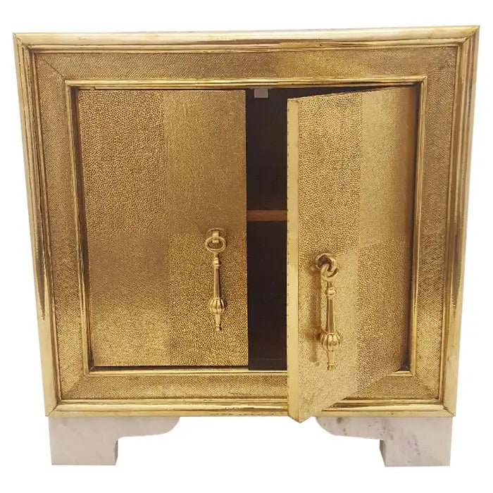 Vintage Handcrafted Metal Nightstand with 2 Doors - Antique Style Bedside Table for Bedroom, Living Room, or Office Storage
