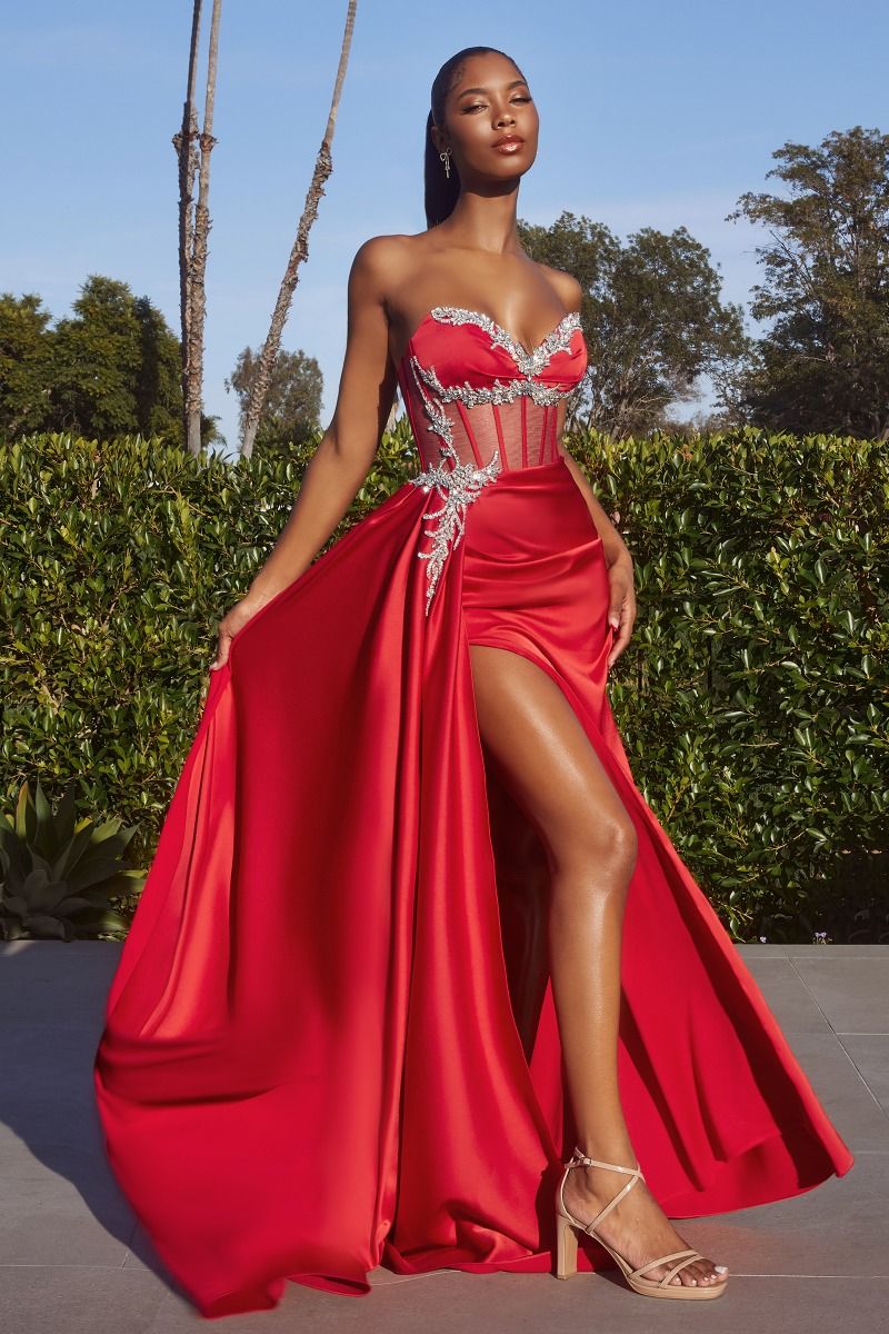 Carissa Gown - Elegant Satin Fitted Evening Dress with Embellishment for Prom, Wedding & Formal Events