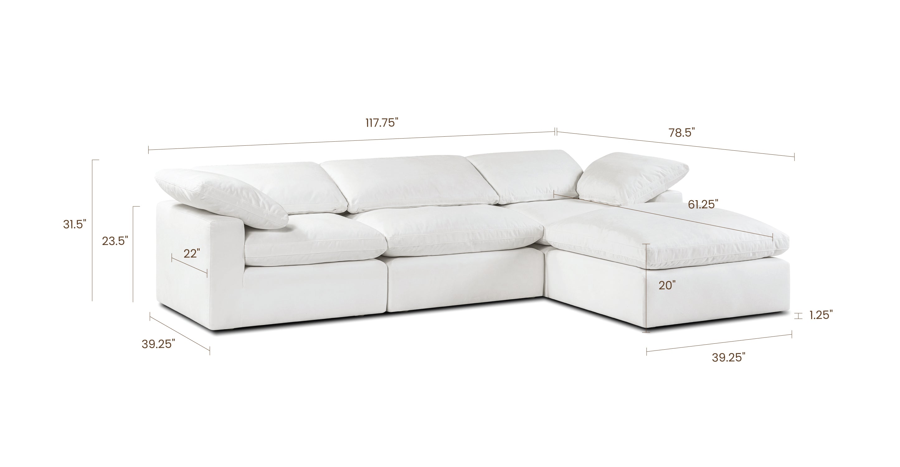4-Seat Aspen Modular Sectional Sofa - Modern L-Shaped Couch for Living Room, Family Room & Home Theater - Soft Fabric Upholstery with Reversible Chaise