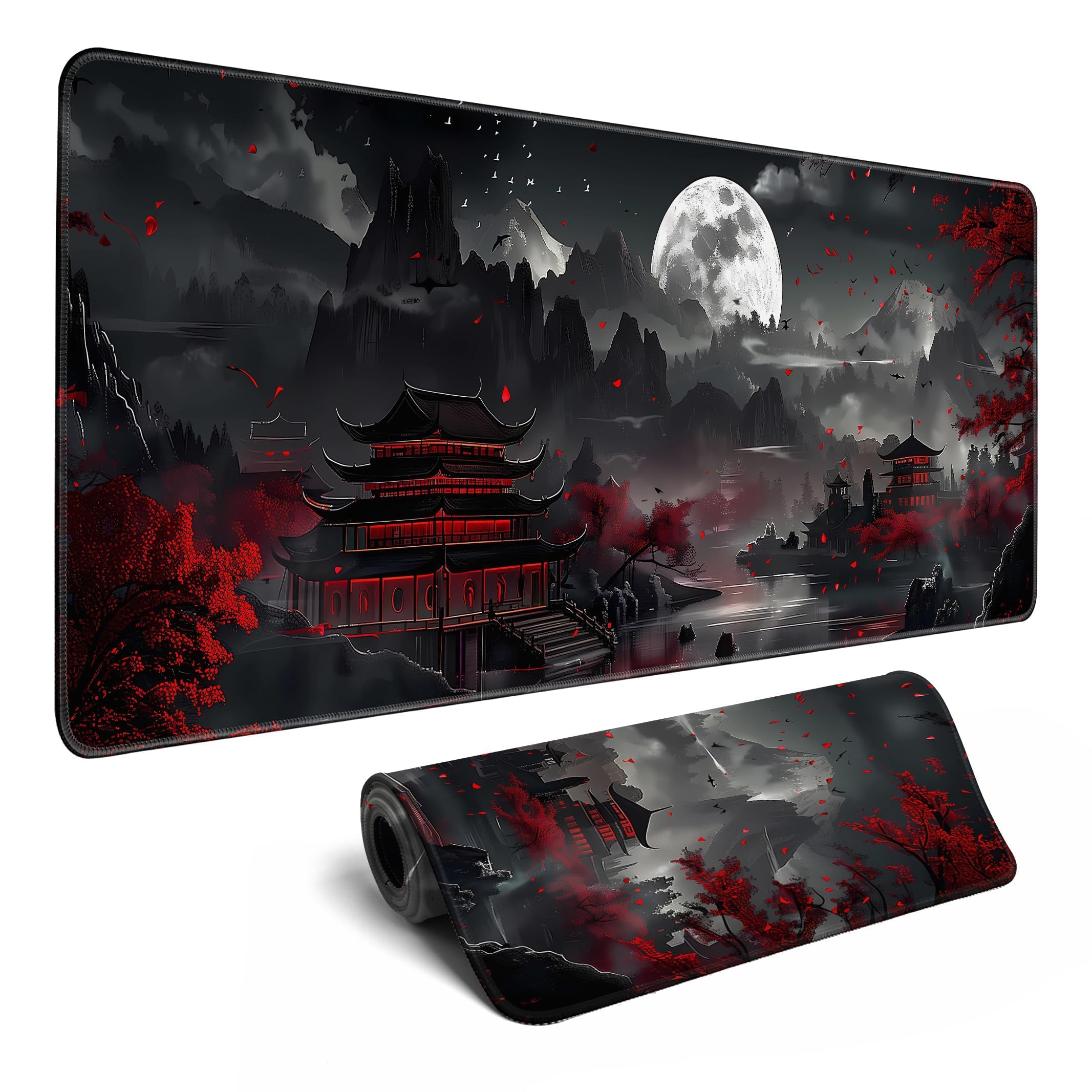 Japanese Zen Riverside Full Moon XXL Gaming Mouse Pad - 31.5