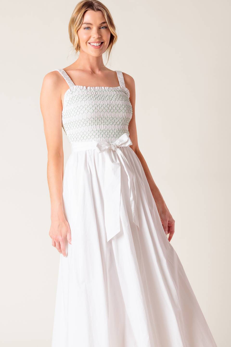 MINA Embroidered Midi Dress in Off White - Elegant Boho Style for Summer Parties & Casual Outings