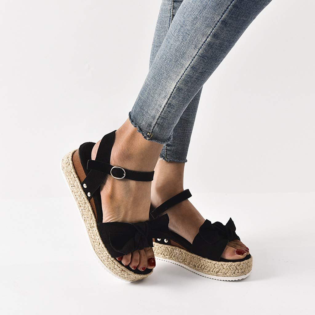 Women's Wide Width Wedge Sandals with Ankle Buckle - 2020 Fashion Summer Beach Sandals, Open Toe Espadrille Platform Shoes for Walking, Travel & Outdoor Activities
