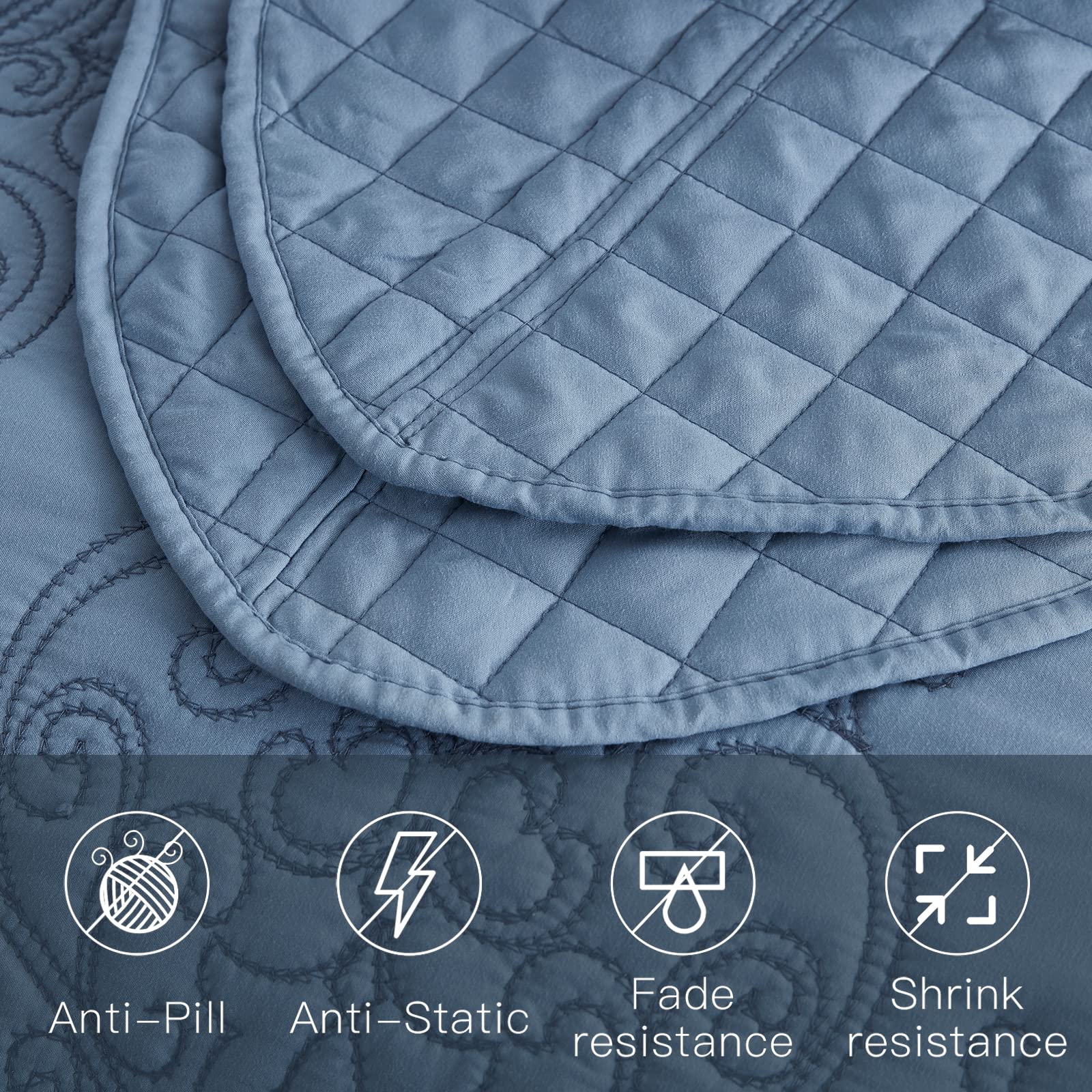 Luxury CHIXIN Queen Size Bedspread Coverlet Set - Lightweight Reversible 4-Piece Bedding with Damask Paisley Pattern - Beautiful Stitching (Ashley Blue) - Perfect for Master Bedroom, Guest Room & Vacation Homes